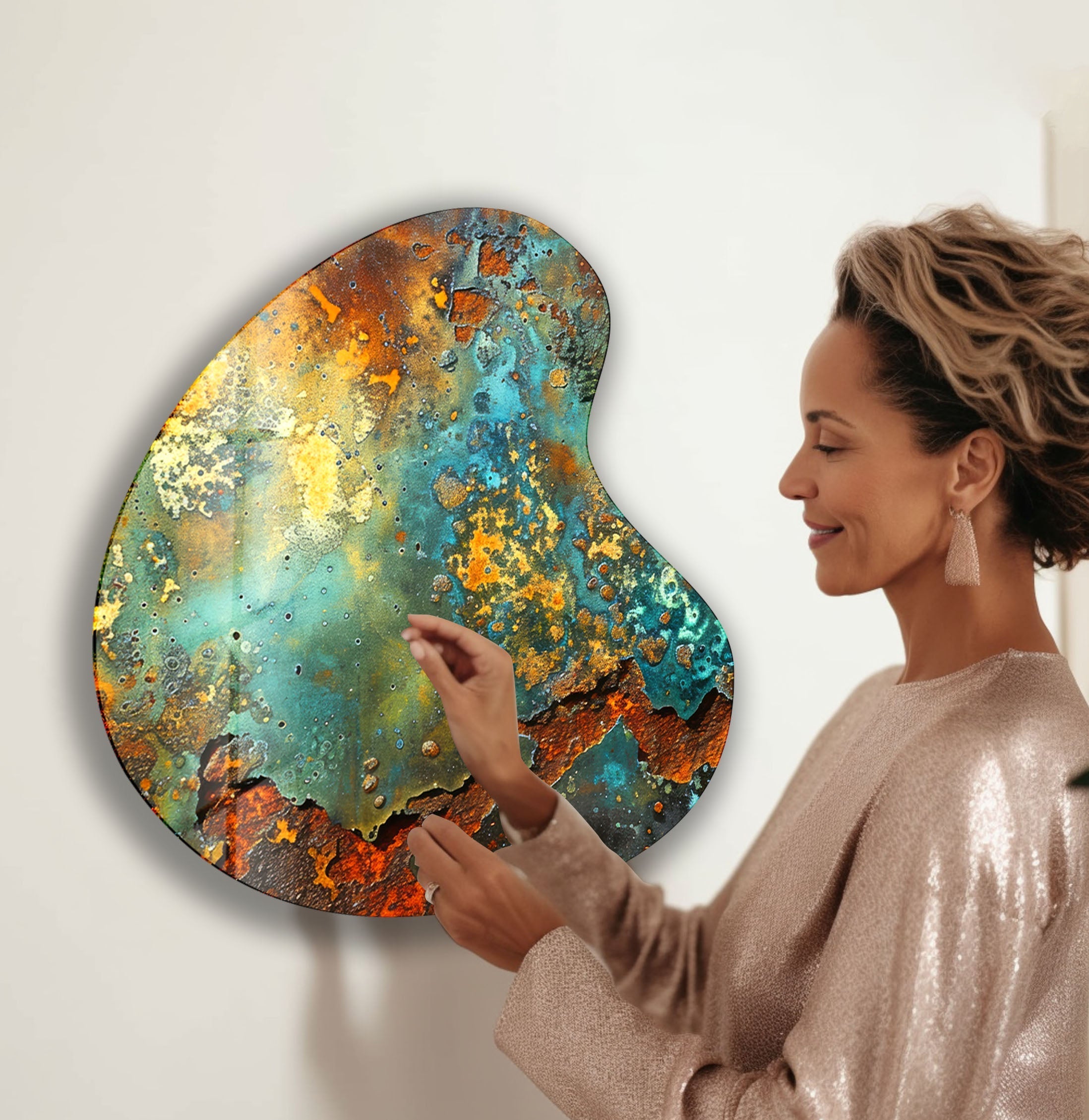 Abstract Green Irregular Glass Wall Art - Modern Handmade Home Decor for Living Room, Bedroom & Office - Unique Contemporary Art Piece for Interior Design