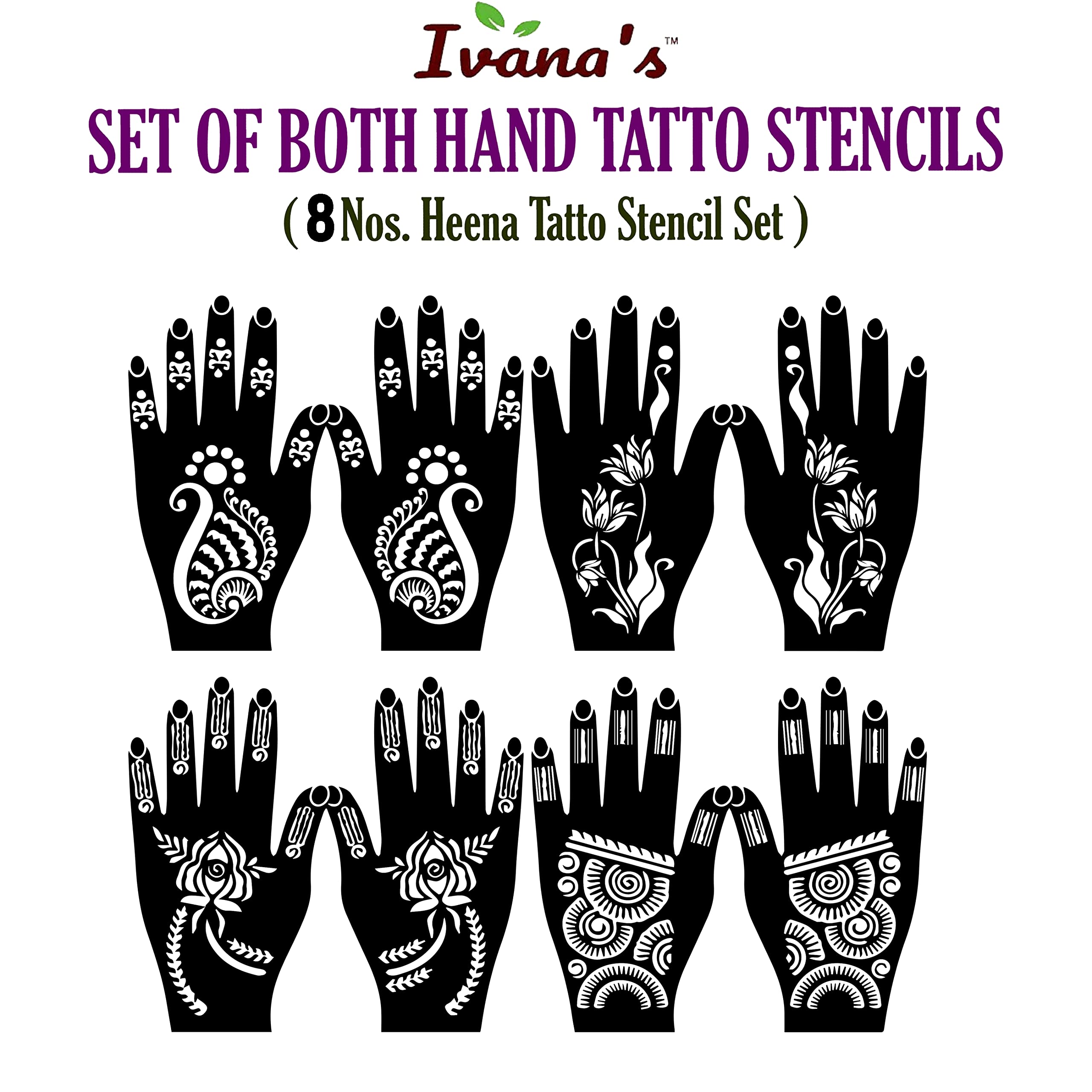 8-Piece Henna Tattoo Stencil Kit for Women, Girls & Kids | Beautiful Hand Design Temporary Tattoos | Mehandi Body Art Supplies | Perfect for Parties, Weddings & Festivals (Model MT-14)
