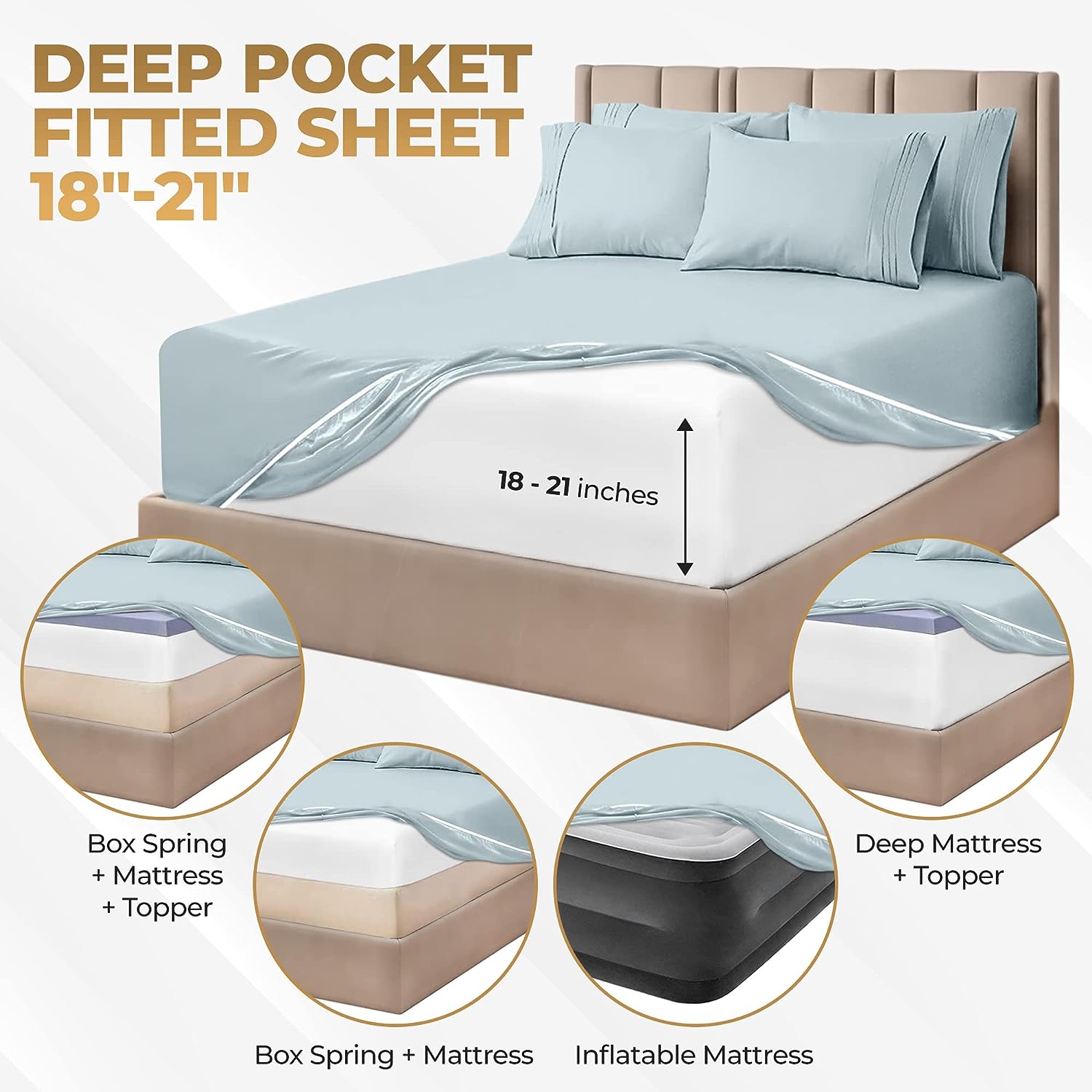 Luxury 1000 Thread Count Egyptian Cotton Bed Sheet Set - King Size, Extra Deep Pocket (18-22 Inches) for Comfort & Durability | Perfect for Master Bedroom, Guest Room & Hotel Use