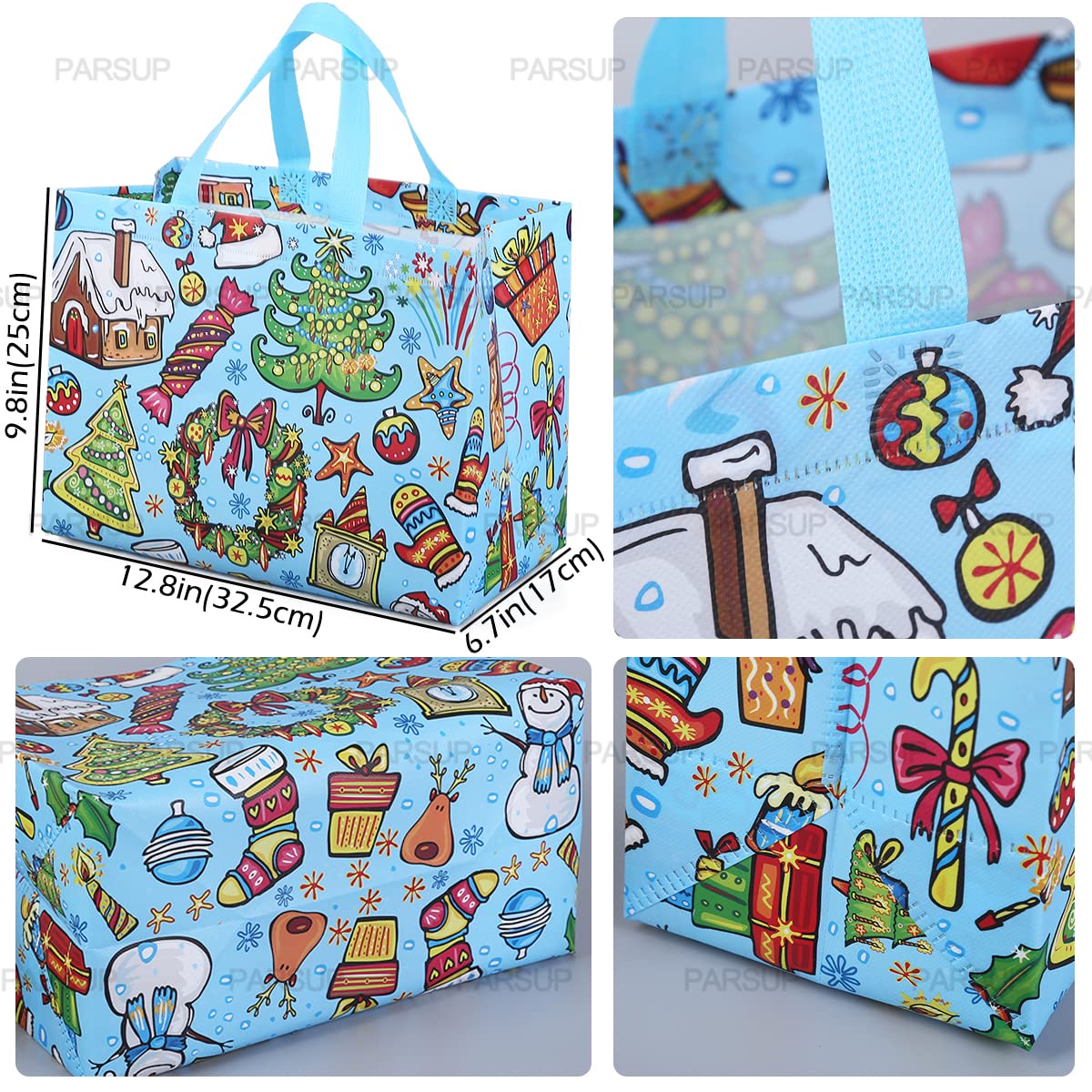 PARSUP Christmas Gift Bags with Handles - Reusable Holiday Tote Bags for Gift Wrapping, Shopping & Party Supplies | Perfect for Xmas Presents, Treats & Festive Decorations