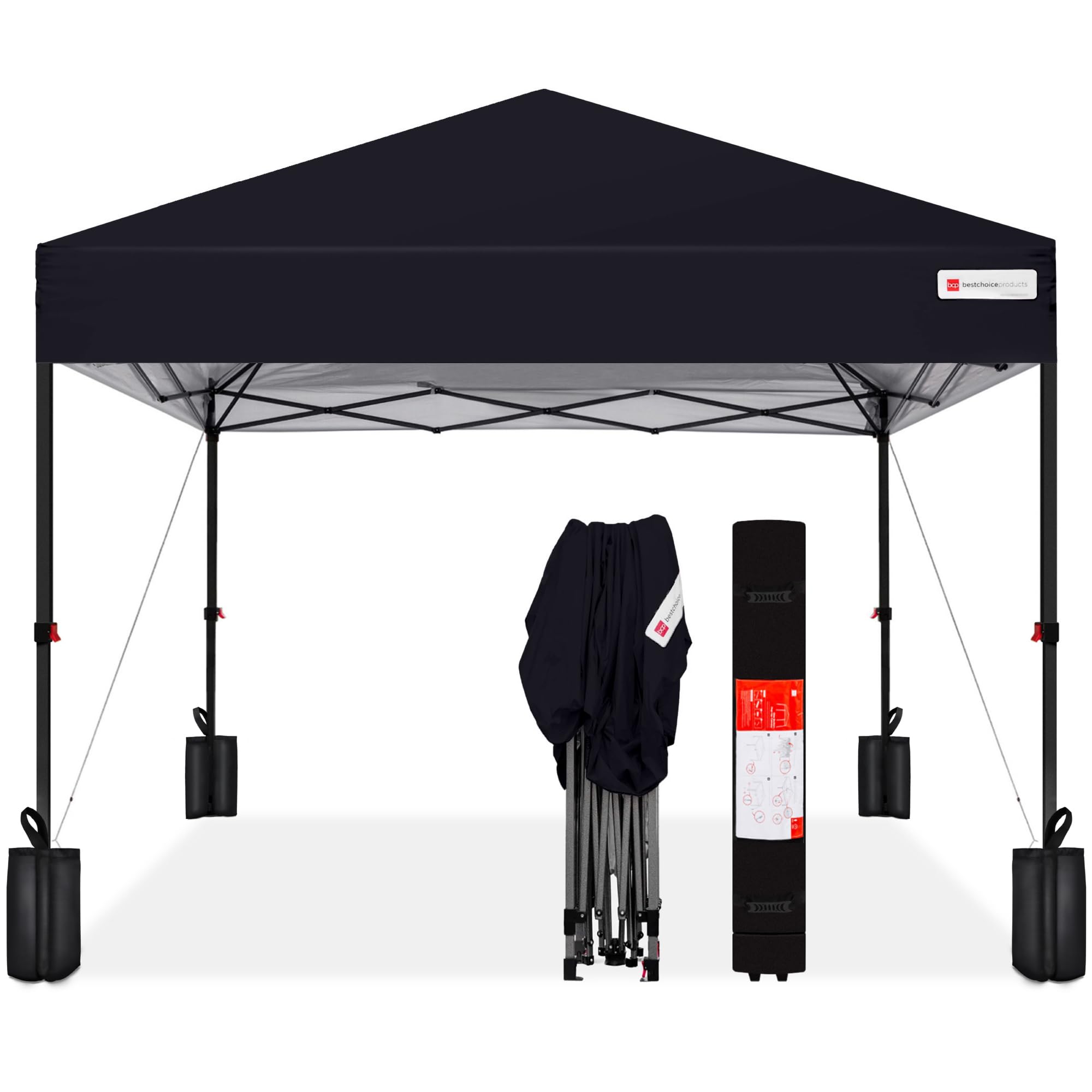 Best Choice Products 12x12ft Instant Pop Up Canopy Tent - 1-Person Setup Portable Shelter with Push Button, Carry Case & 4 Weight Bags (Black) - Perfect for Outdoor Events, Camping, Beach, Picnics, and Backyard Parties