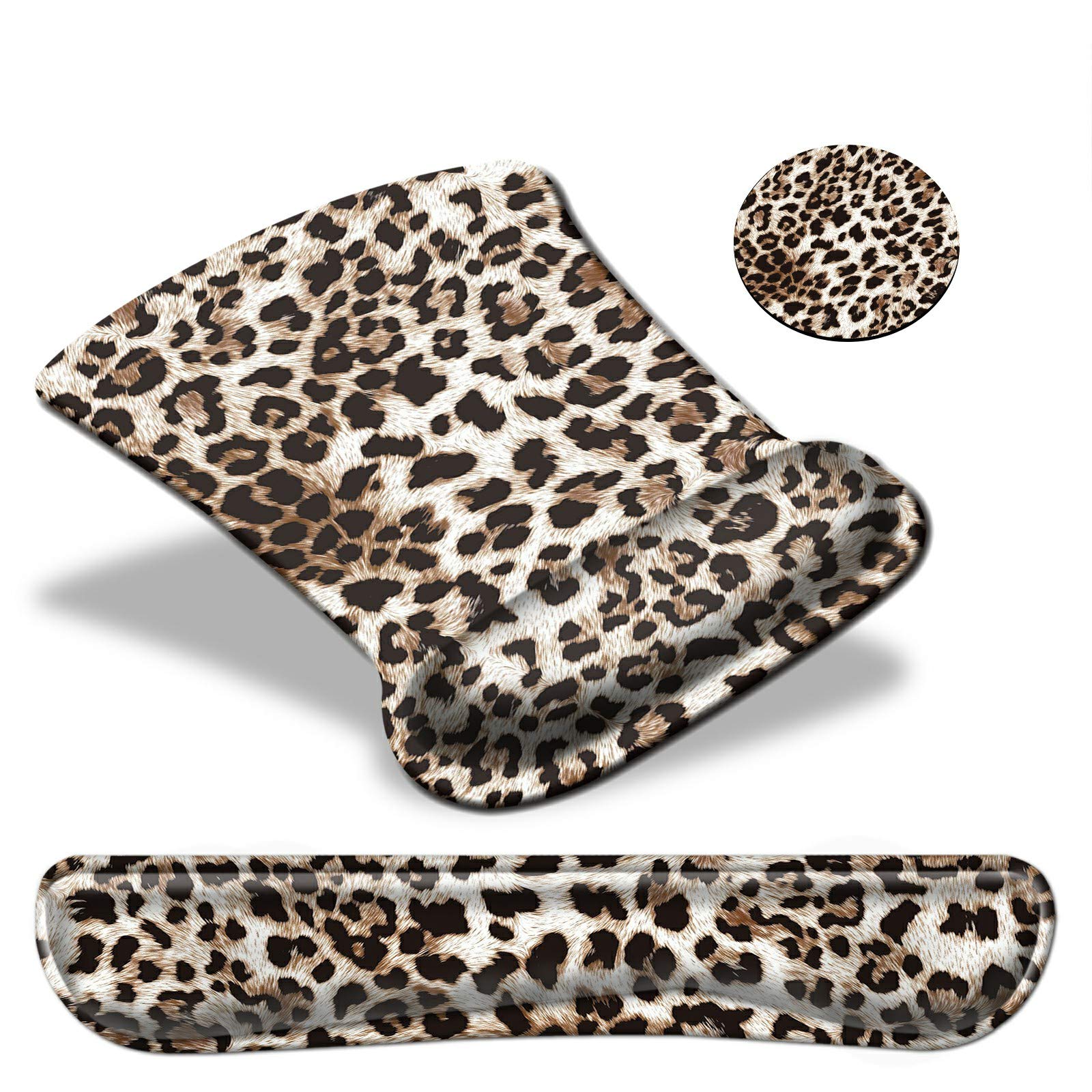 Ergonomic Keyboard Wrist Rest & Mouse Pad Set with Memory Foam - Leopard Print for Pain Relief and Comfort During Gaming, Typing, and Office Work