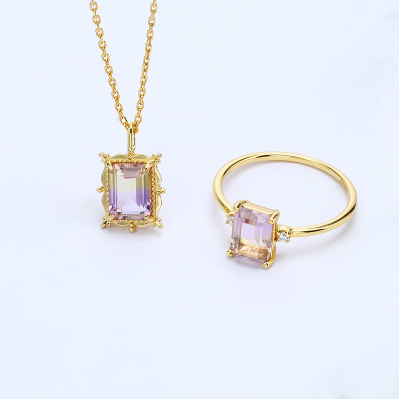 Ametrine Baguette Three Stone Ring - February Birthstone Jewelry in Sterling Silver TB925 | Perfect for Birthdays, Anniversaries & Special Occasions