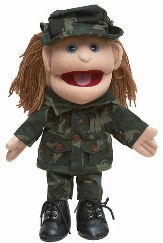 40cm Military Girl Hand Puppet - Maggie (Code 249) | Interactive Storytelling Toy for Kids, Educational Role Play & Theater Performances