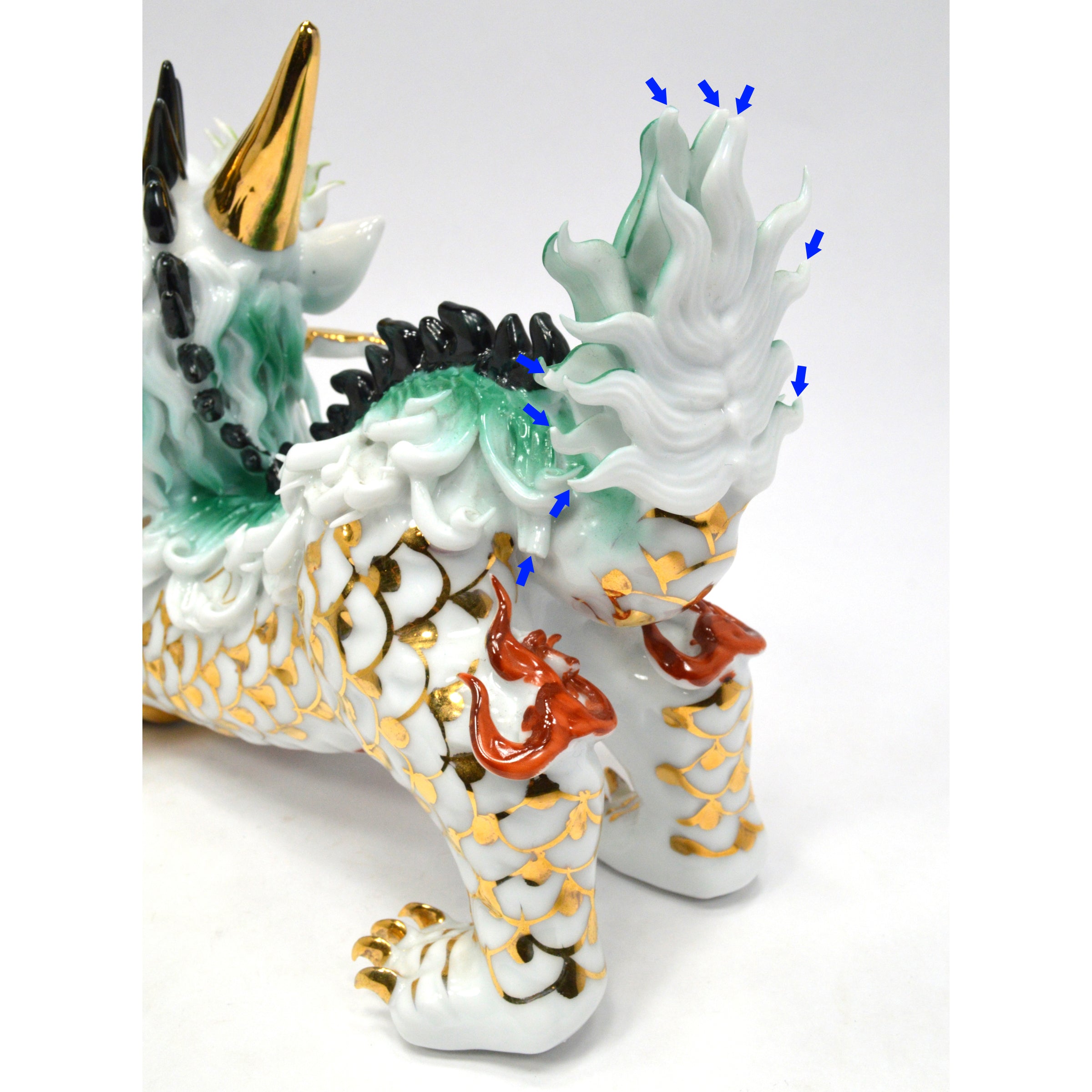 Imperial Chinese Fu Dog Foo Lion Porcelain Statue - Male Guardian Temple Figurine (Set of 2) for Home Decor, Feng Shui Protection & Asian Art Collection