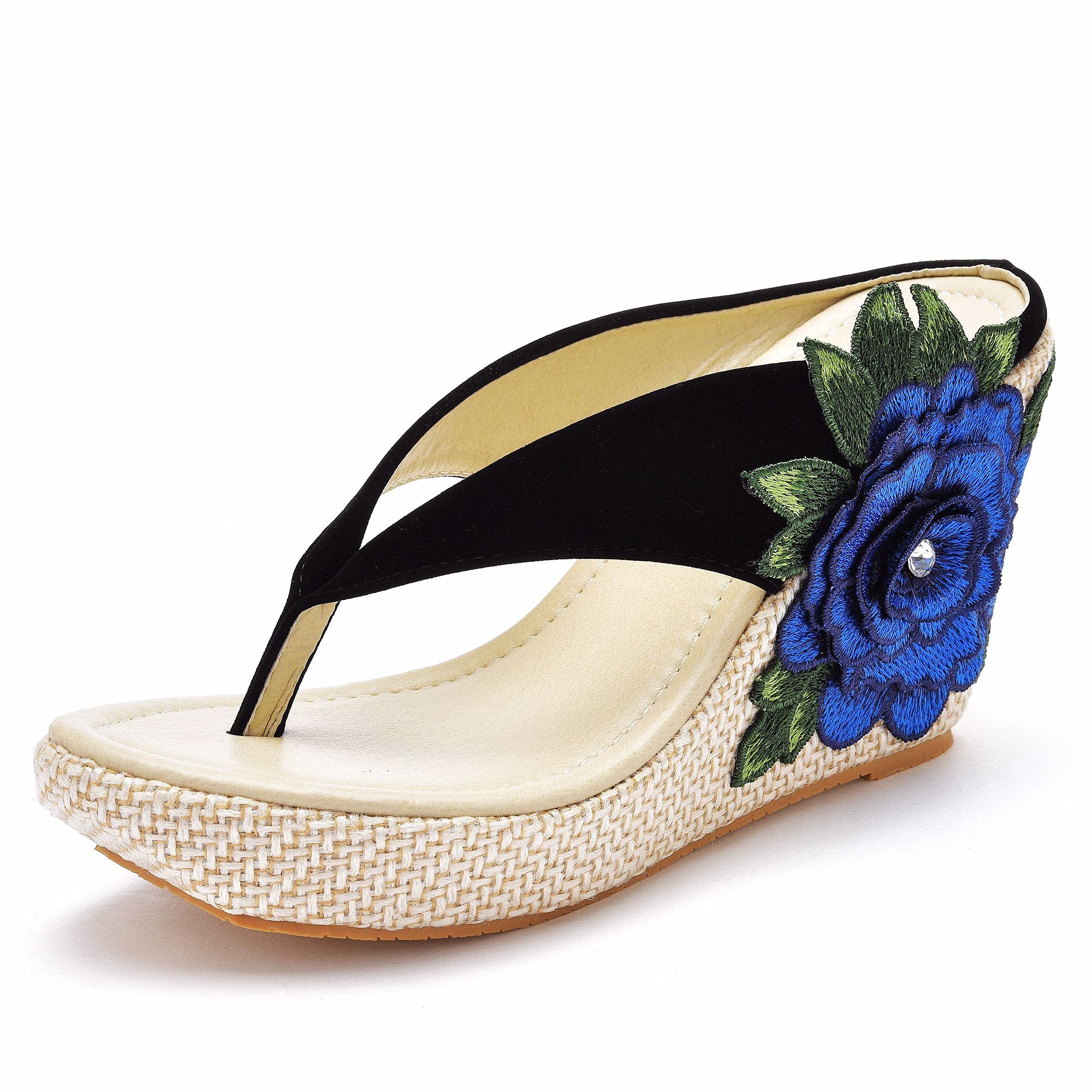 Crystal Queen Women's Bohemian Wedge Sandals - Comfortable Flip Flops for Beach, Summer & Casual Wear | Platform Sandals for Outdoor, Vacation & Fashion