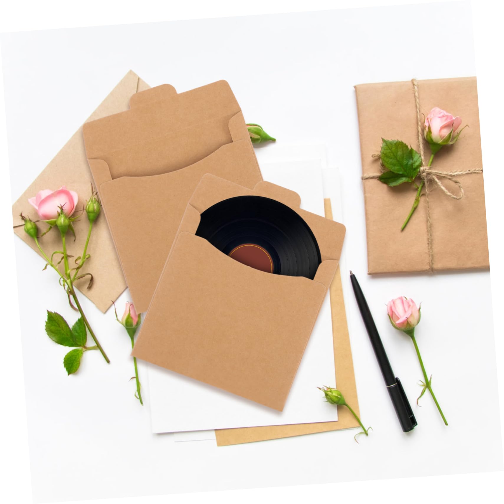 Jojofuny 50pcs Kraft Paper CD/DVD Sleeves - Thick Protective Storage Envelopes for Media, Movies & Music | Organize & Protect Your Disc Collection at Home or Office