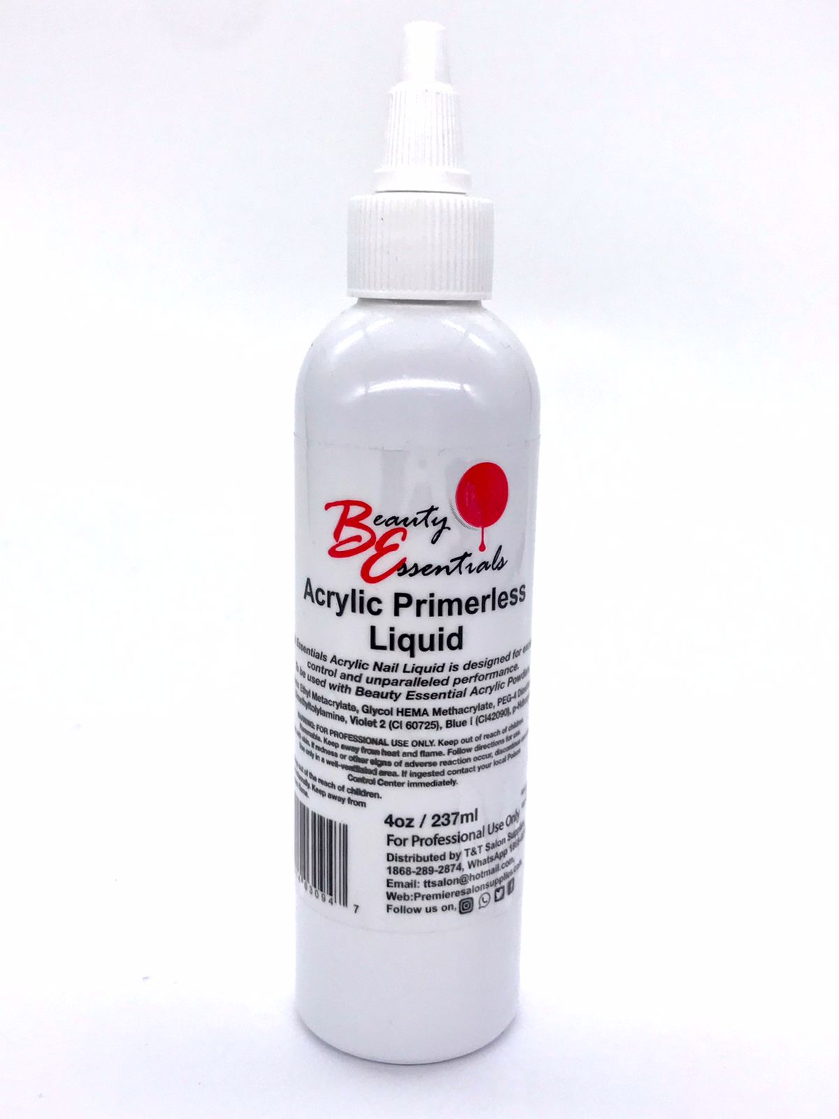 BE PRIMERLESS ACRYLIC LIQUID 4OZ - Professional Acrylic Nail Liquid for Salon & DIY Manicures - Perfect for Nail Extensions, Overlays & Nail Art