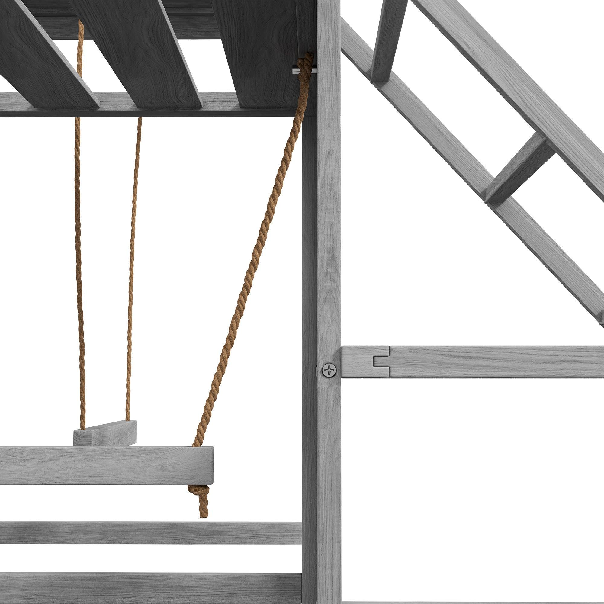 Chicken Swing Set for Coop - Poultry Toys with Wood Stand, Ladder & Platforms - Chicken Coop Accessories for 10-15 Chickens (Gray) - Perfect for Backyard Chicken Runs & Poultry Enrichment Activities