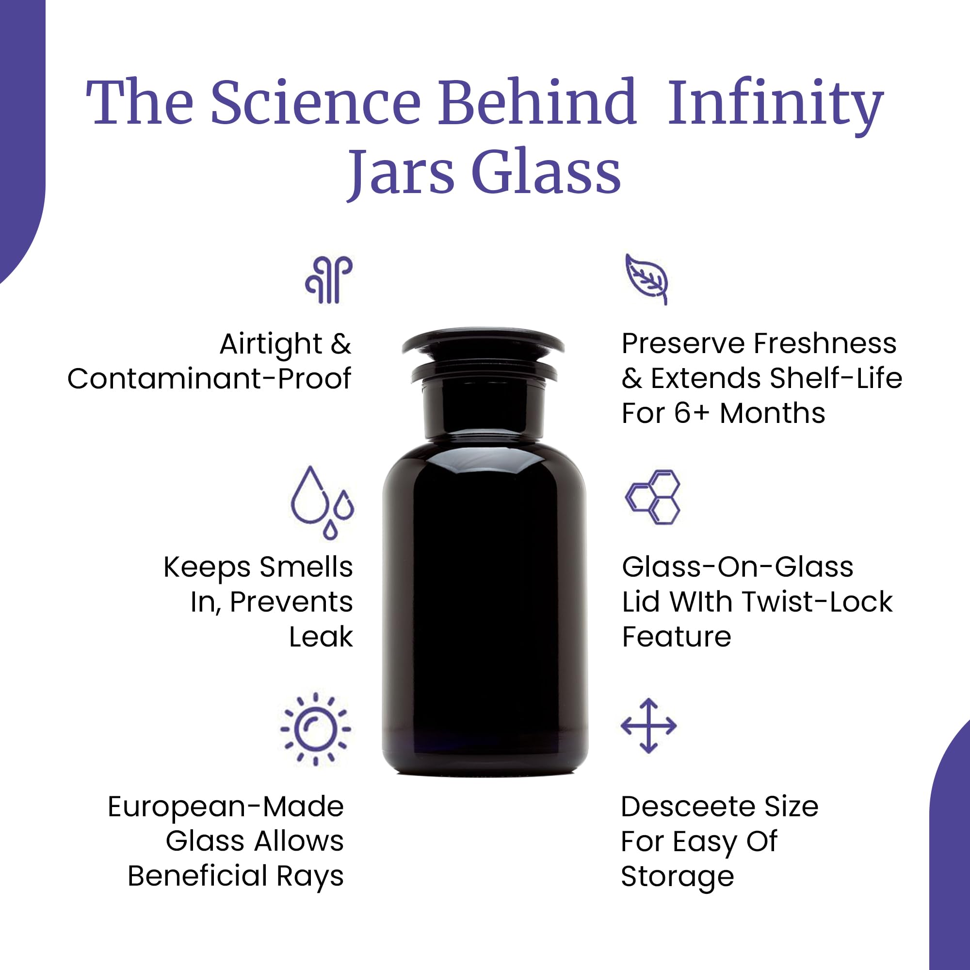 Infinity Jars 500ml (17oz) UV Protection Black Glass Apothecary Jars with Airtight Lids - 10 Pack for Tea, Coffee, Spices, Herbs & Dried Food Storage | Smell Proof, Kitchen & Pantry Organization, Home Decor