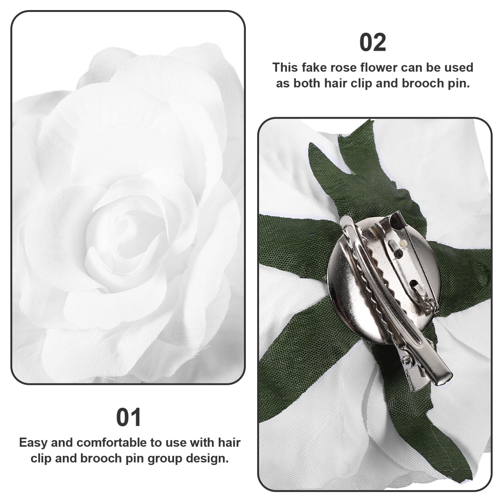 Minkissy White Rose Hair Clip & Brooch 2-in-1 for Women - Flamenco Dancer Pin Up Hair Accessory for Wedding, Party, Prom, and Special Occasions (White)