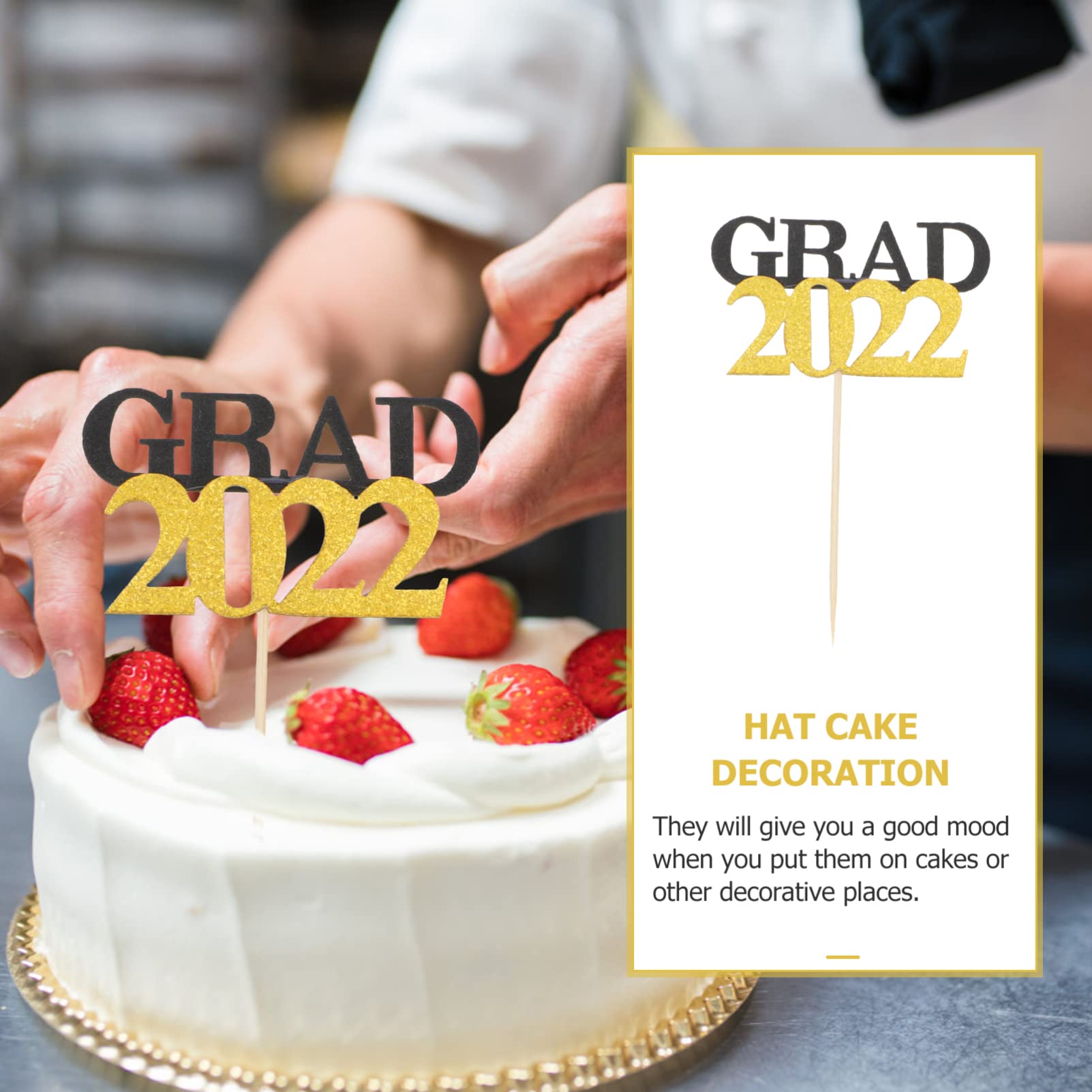 PRETYZOOM 30PCS 2022 Graduation Cupcake Toppers & Cake Decorations - Gold & Black Graduation Party Supplies for High School, College Celebrations - Perfect for Graduation Cakes, Cupcakes, Dessert Tables and Party Decor