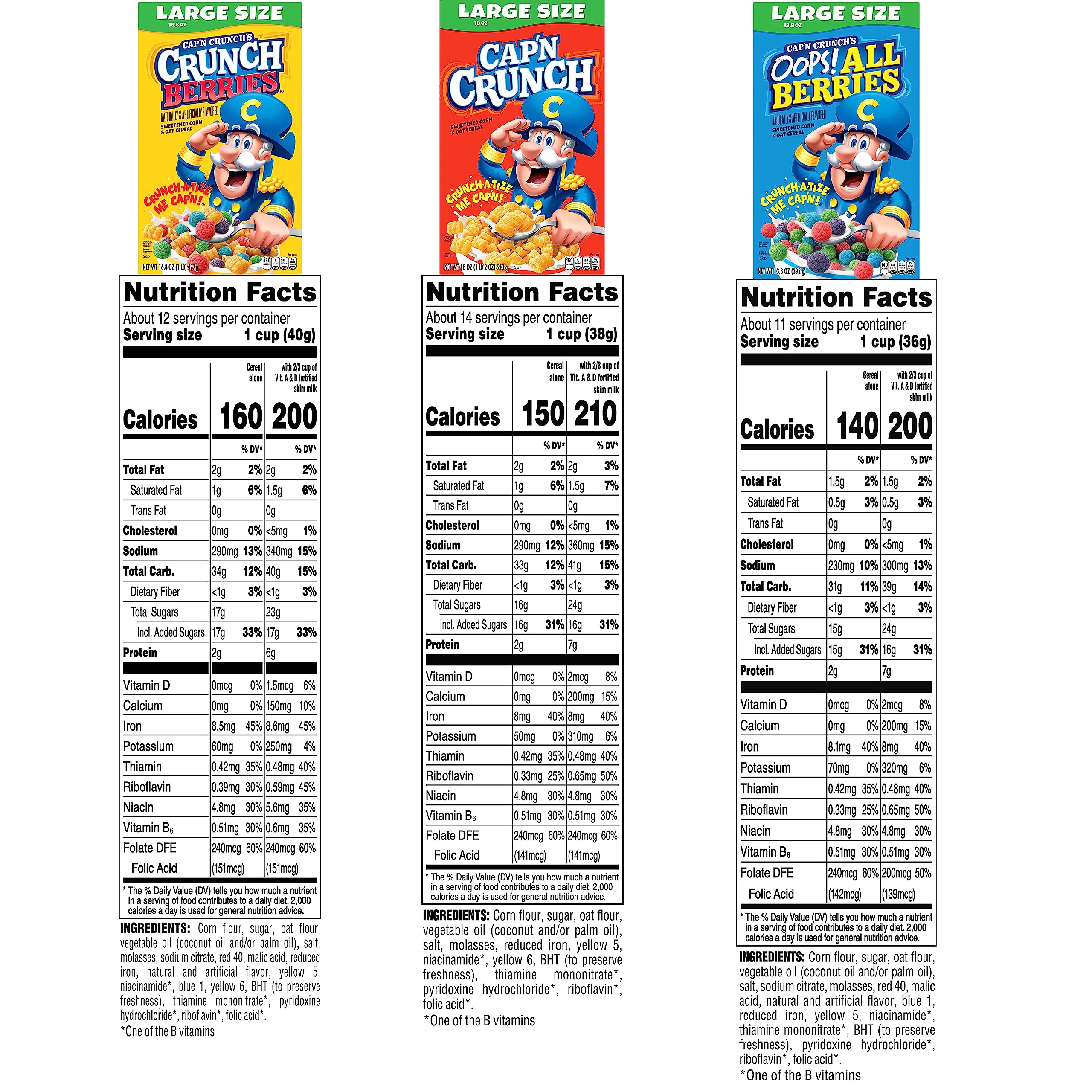 Cap'n Crunch Cereal Variety Pack - 3 Delicious Flavors in Large Size Boxes (4 Pack) | Perfect for Breakfast, Snacks & Family Sharing