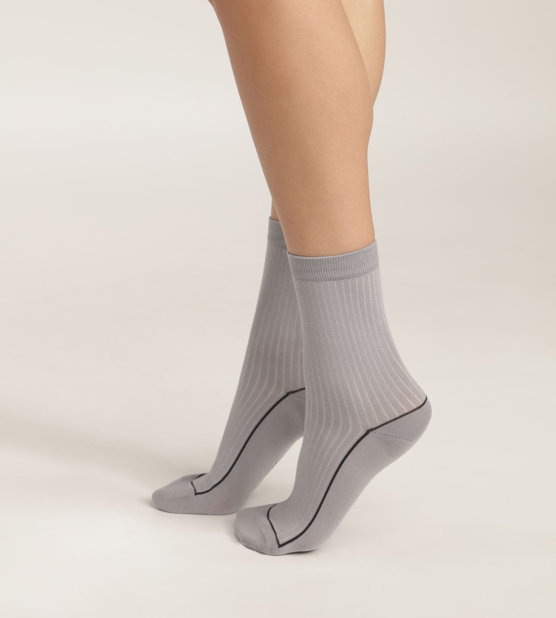 Women's Ribbed Cotton Socks Beige with Colored Trim - Comfortable Casual & Work Socks for Everyday Wear