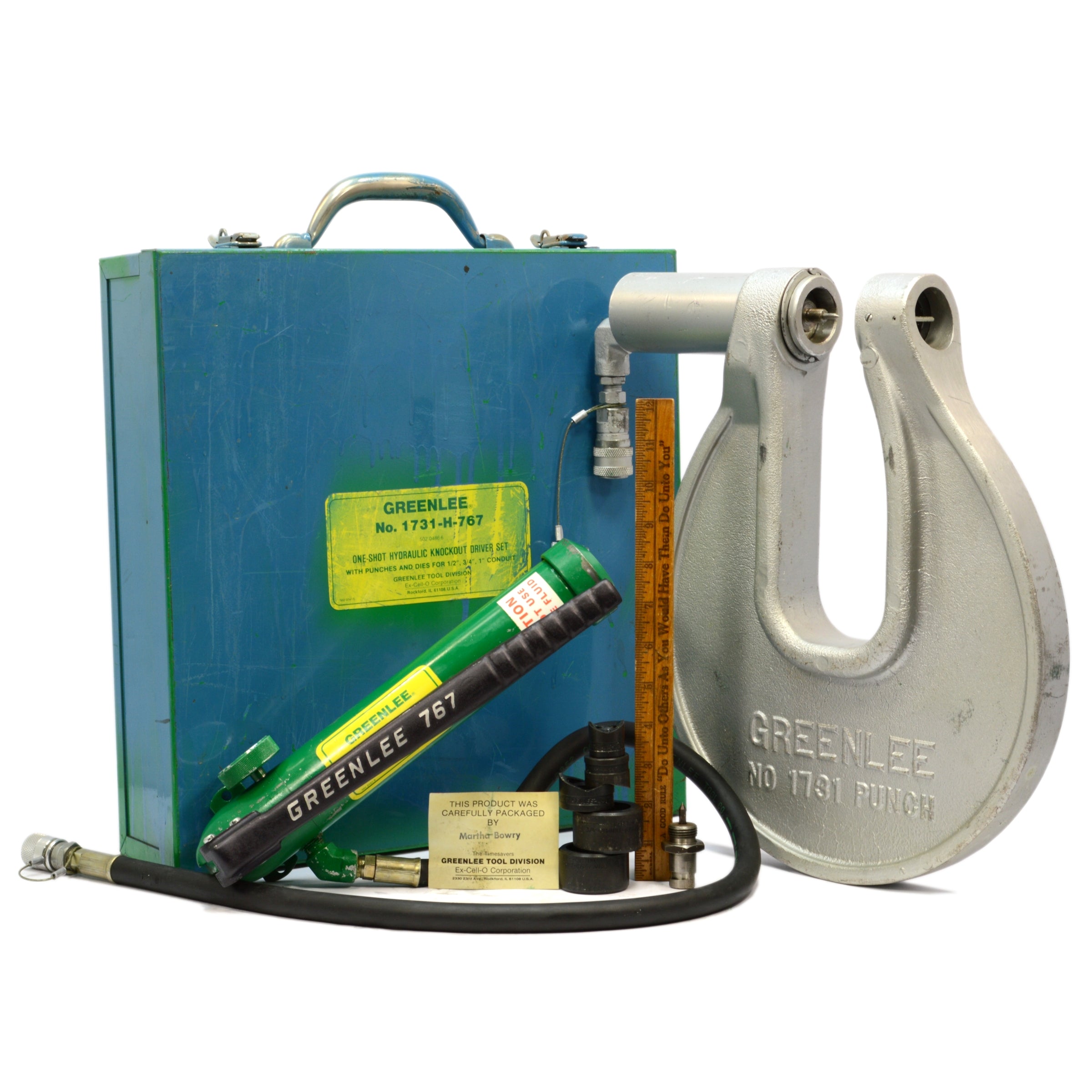GREENLEE 1731 H 767 One Shot Hydraulic Knockout Driver Set with Case - Used Like New | Perfect for Electrical Conduit Installation & Metal Fabrication