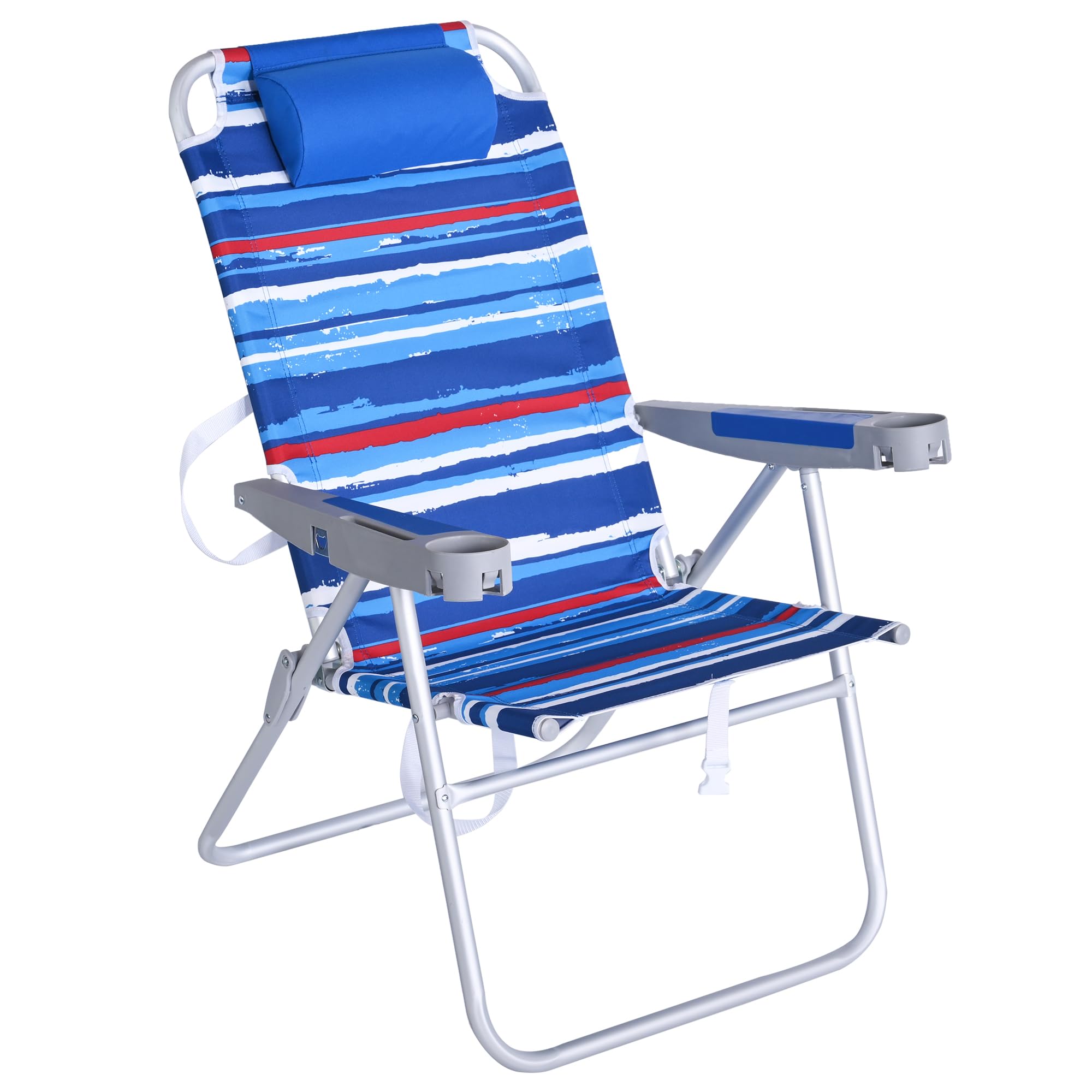 SUNNYFEEL Heavy Duty 500LB Tall Folding Beach Chair - Lightweight Portable Sand Chair for Adults with Cup Holders - Foldable High Back Camping Lawn Chair for Camping, Outdoor, Picnic, Concert, Sports, Beach, Backyard, Poolside Relaxation