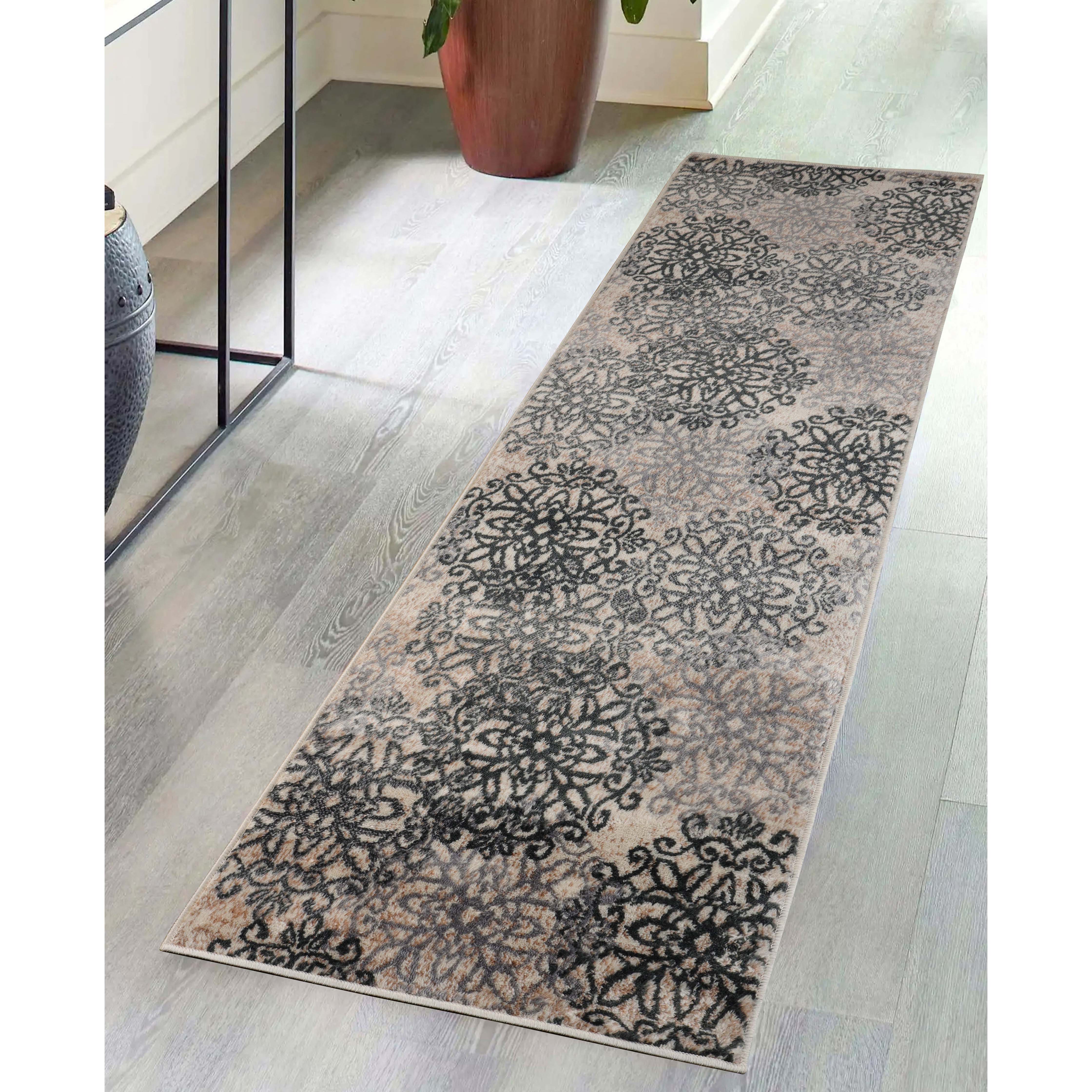 Leigh Traditional Floral Scroll Indoor Area Rugs & Runner Rugs - Non-Slip Soft Living Room Bedroom Decor Carpet