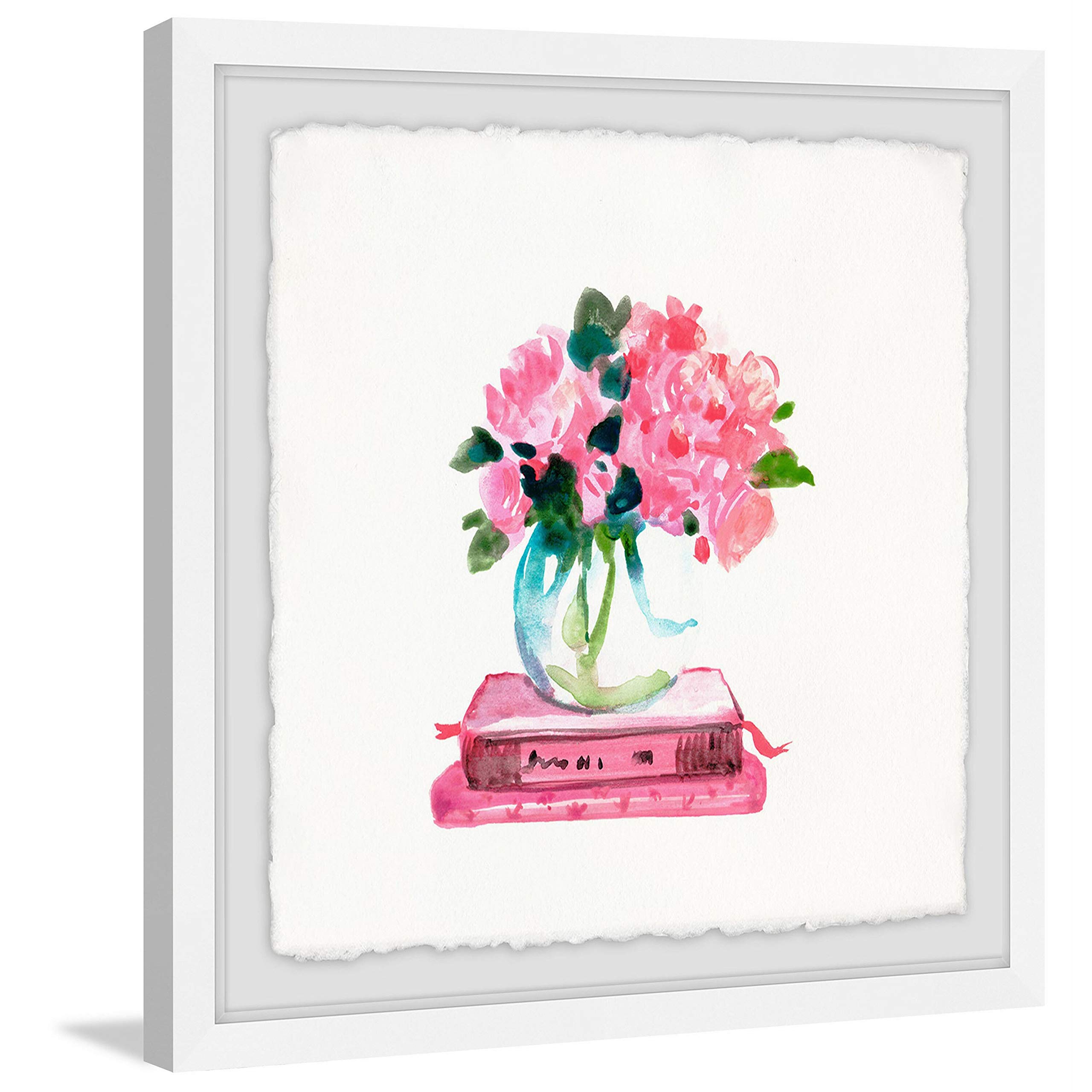 Handmade Pink Books Framed Print 18x18 - Marmont Hill Wall Art for Living Room, Bedroom & Office Decor