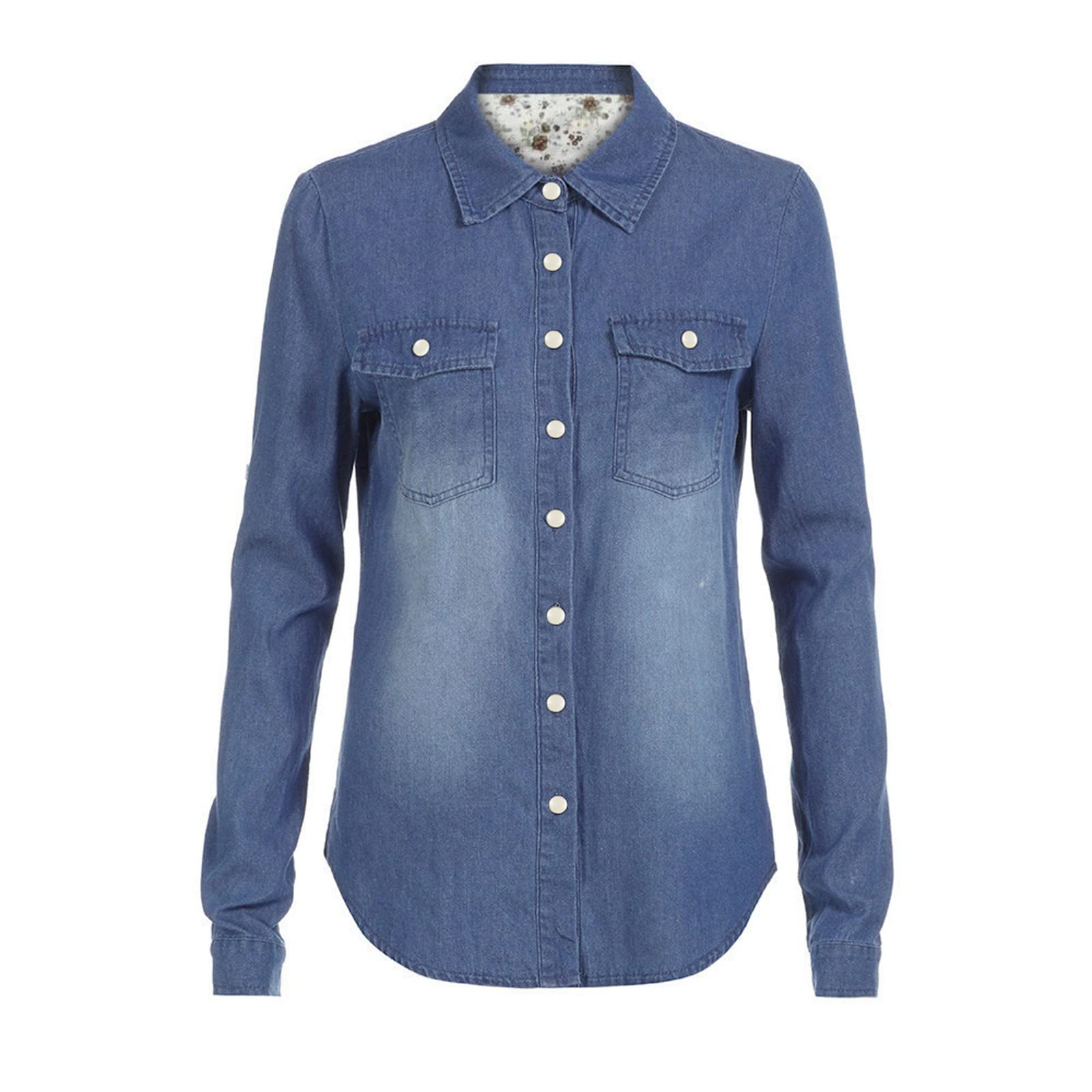 Stylish Women's Denim Long Sleeve Shirt - Casual Blue Jean Top Blouse for Everyday Wear | Perfect for Office, Dating & Weekend Outings