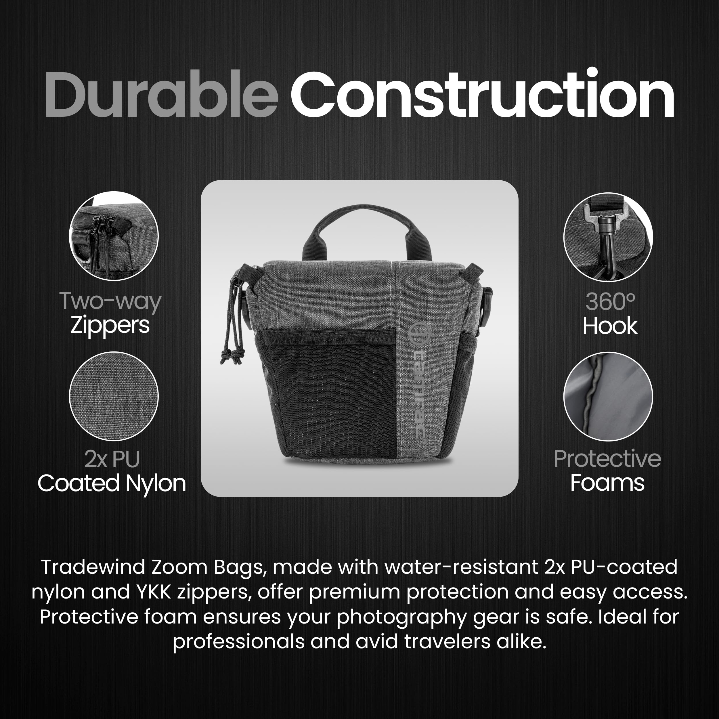Tamrac Tradewind Zoom 1.4 DSLR & Mirrorless Camera Bag - Compact Crossbody Shoulder Bag for Photographers, Dark Grey - Perfect for Travel, Street Photography & Outdoor Shoots