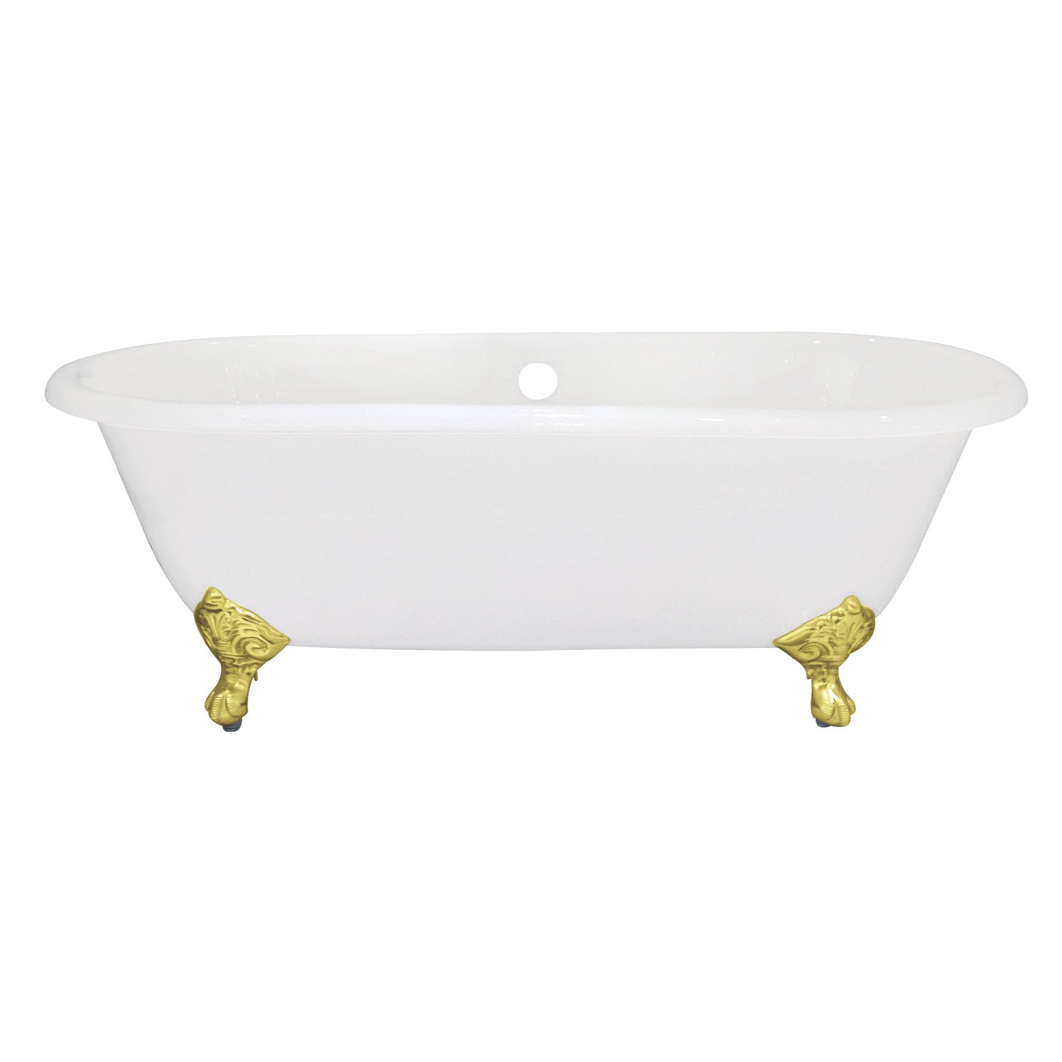 Aqua Eden 66 Inch White Cast Iron Clawfoot Bathtub - Oval Double Ended Freestanding Soaking Tub with Polished Brass Feet for Vintage & Modern Bathrooms - Perfect for Spa, Relaxation & Luxury Bathing
