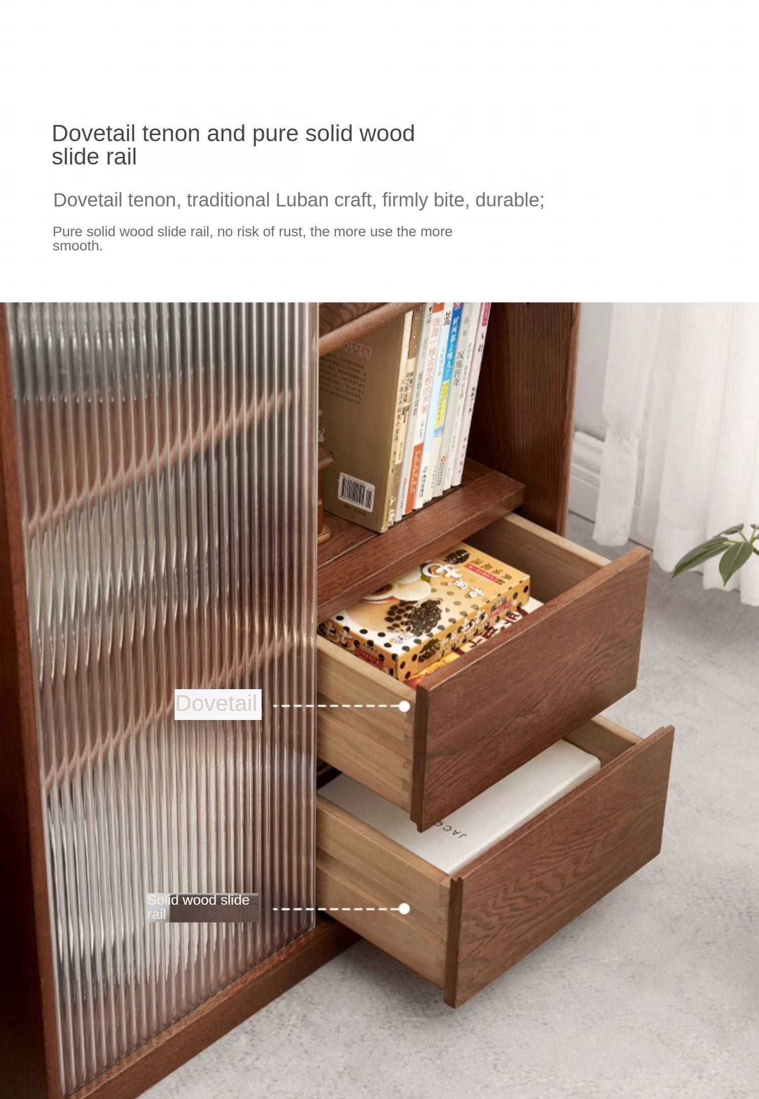 Solid Oak Wood Side Cabinet with Glass Door - Small Bookcase for Living Room, Bedroom & Office Storage