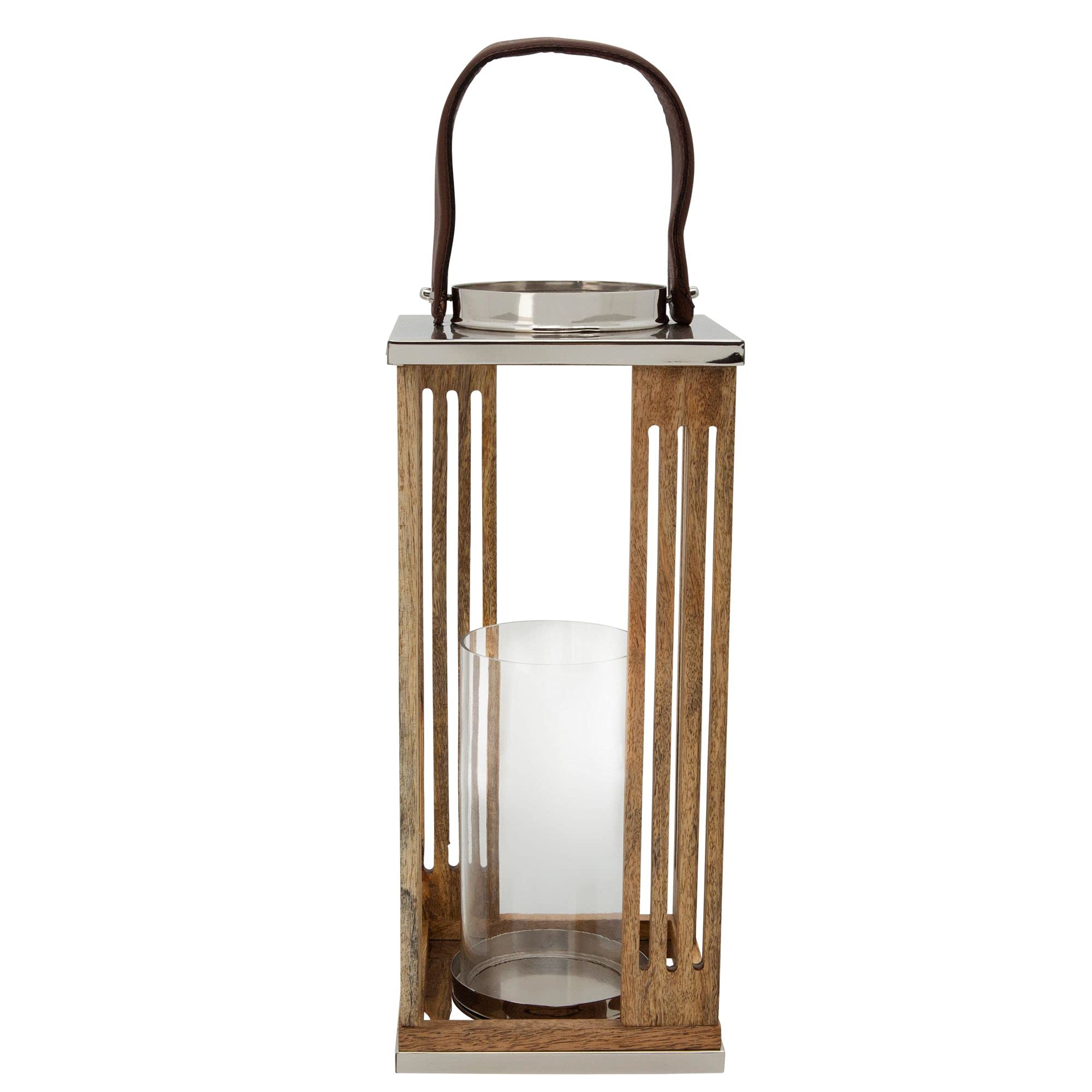 Kingston Living 16-Inch Brown & Silver Hurricane Candle Holder - Elegant Home Decor for Dining Table, Fireplace Mantel, and Outdoor Patio