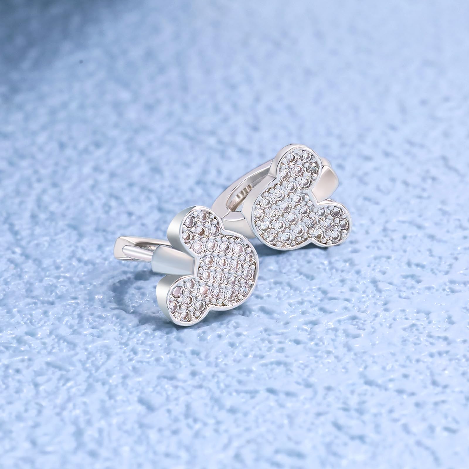 Hypoallergenic Sterling Silver Mouse Hoop Earrings with Cubic Zirconia - Dainty Cute Loop Earrings for Women Girls Teens - Perfect Christmas Birthday Gift for Daughter - Great for Everyday Wear, Parties & Special Occasions