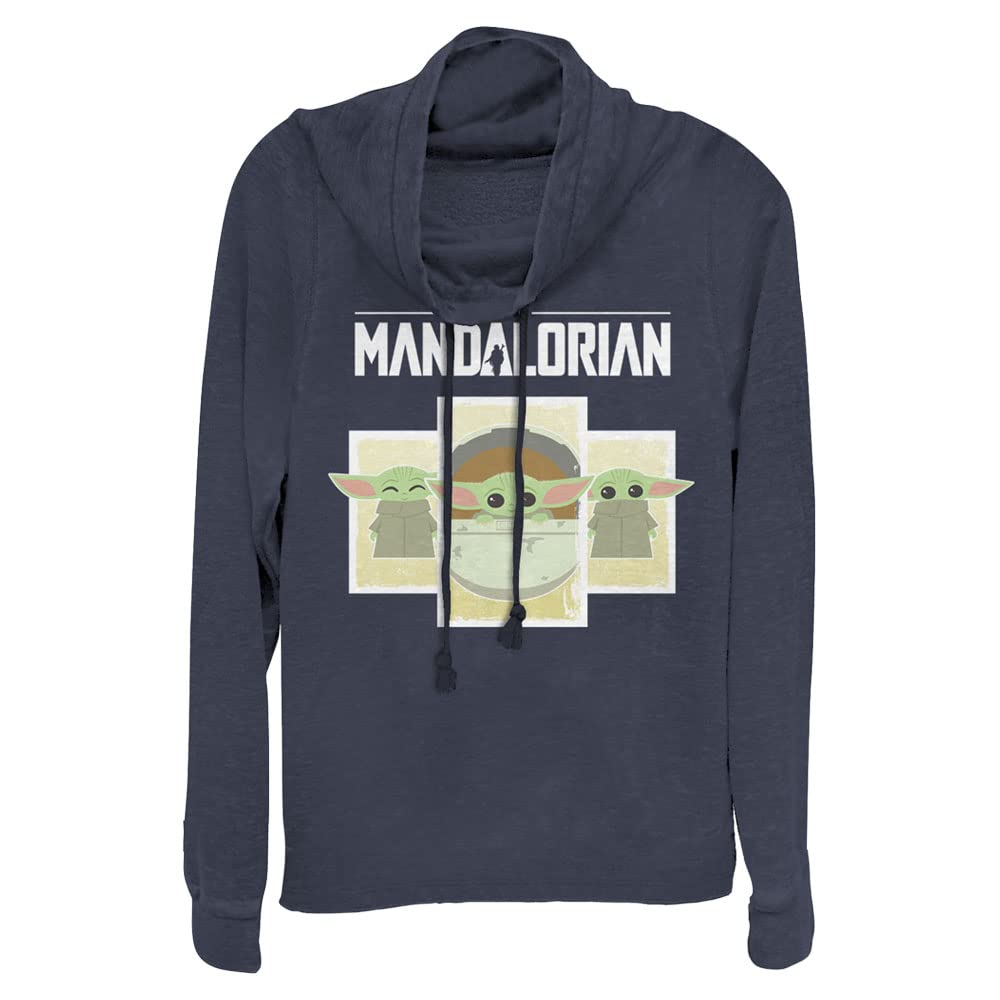 STAR WARS The Mandalorian Baby Yoda Women's Cowl Neck Long Sleeve Knitted Sweater Top | Casual Winter Pullover for Cosplay, Gift Giving & Everyday Wear