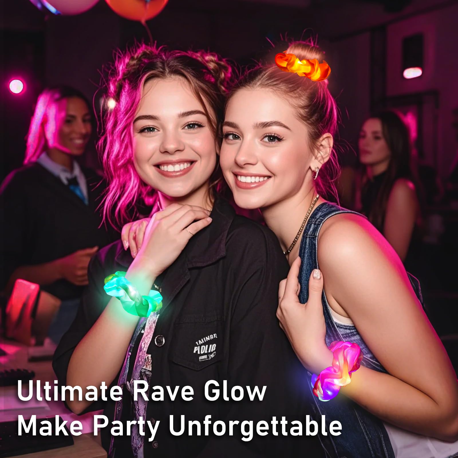 8PCS LED Light Up Scrunchies for Girls - Glow in the Dark Hair Accessories with 3 Lighting Modes, Satin Hair Bands for Birthday Parties, Rave, Festivals & Sleepovers - Perfect for Nighttime Events, Concerts and Glow Parties