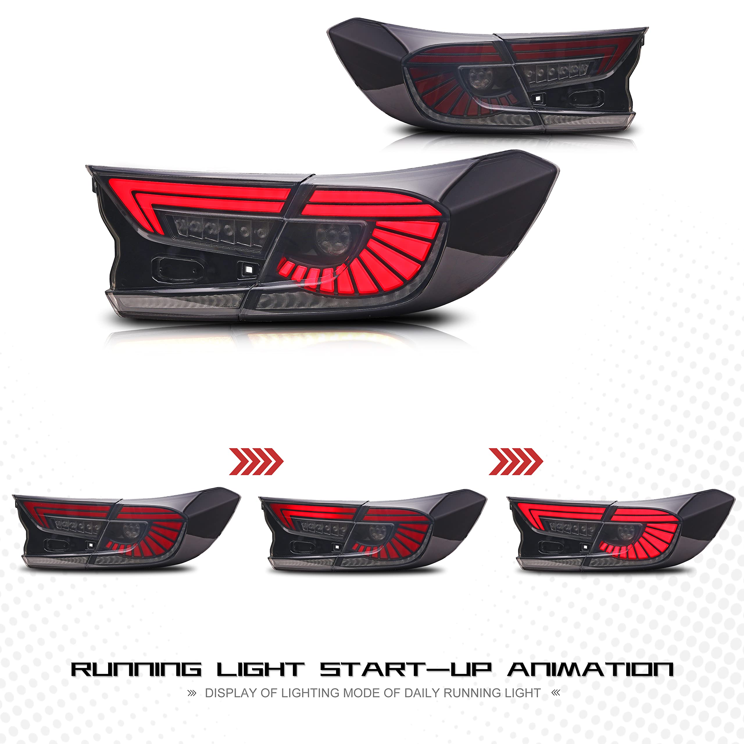 INGINUITY TIME LED Tail Lights for Honda Accord 10th Gen (2018-2022) - Smoked Sequential Turn Signal DRL Rear Lamp Assembly - Upgrade Your Car's Style & Safety at Night Driving