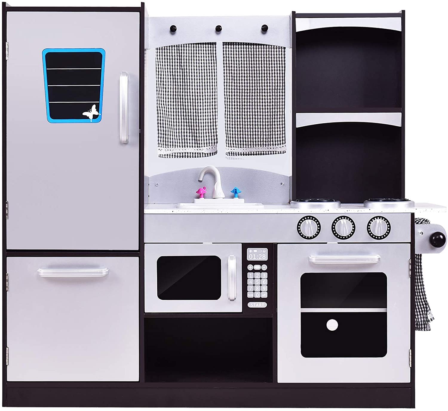 HONEY JOY Kids Kitchen Playset - Pretend Play Toy Kitchen with Sink, Stove, Microwave & Storage Cabinet - Realistic Cooking Sounds - Educational Role Play Toy for Boys & Girls Ages 3+ (Coffee) - Perfect for Pretend Cooking, Birthday Gifts & Preschool Learning Activities