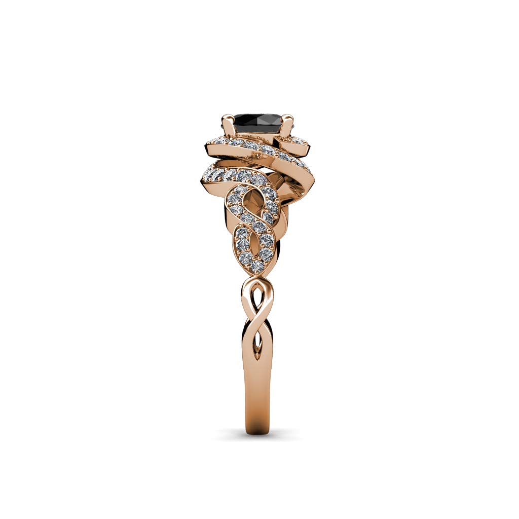 1.55ctw Black & Natural Diamond Twisted Halo Engagement Ring in 14K Gold - Perfect for Proposals, Anniversaries & Special Occasions
