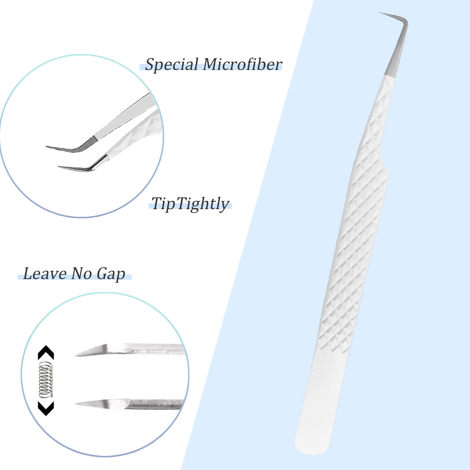 Professional Fiber Tip Lash Tweezers for Eyelash Extensions - Japanese Steel Precision Tweezers for Women (90 Degree, White) - Perfect for Salon Professionals & DIY Lash Artists at Home
