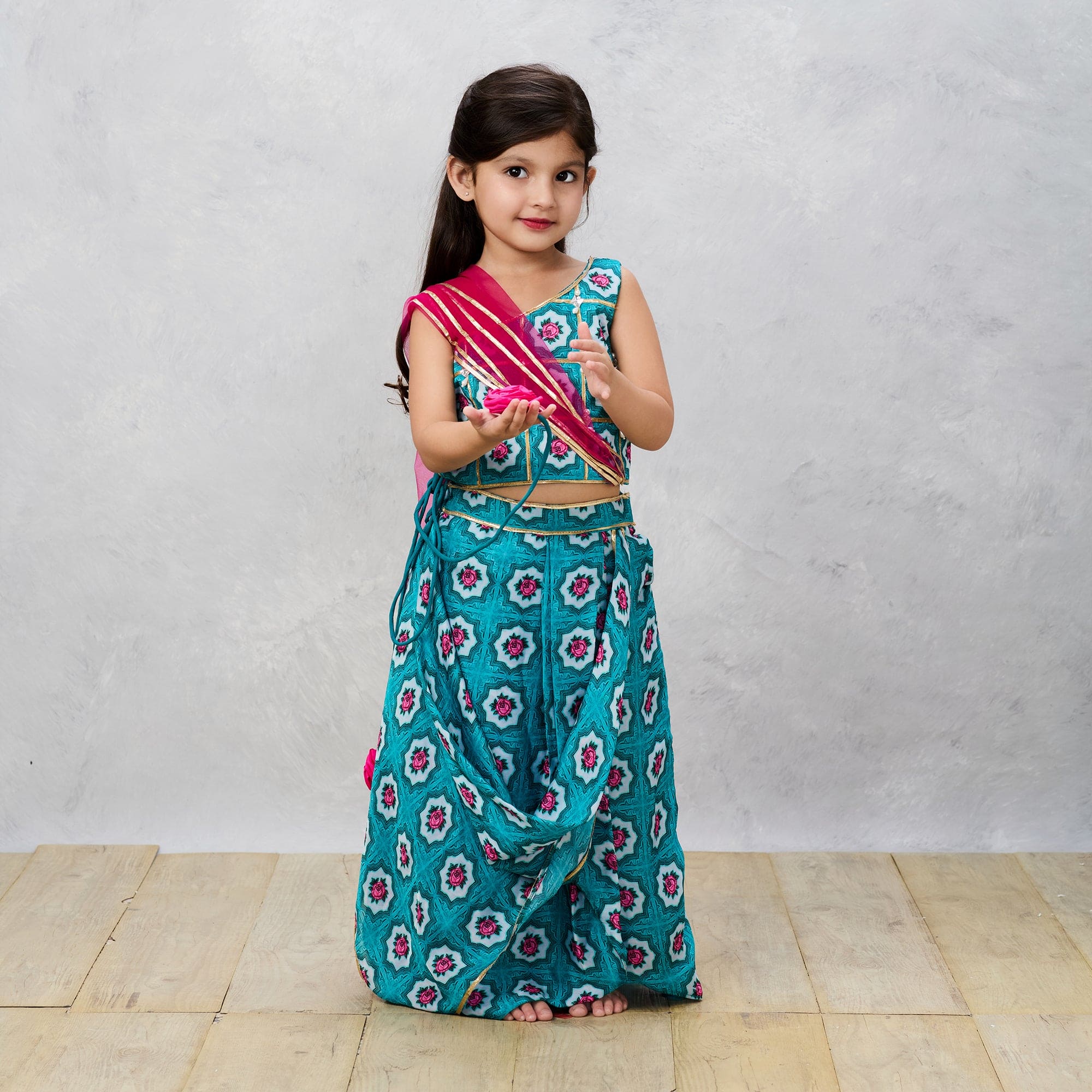 Floral Print One Shoulder Lehenga Choli - Indian Bridal Dress for Wedding, Party & Festive Occasions | Pre-Order Now
