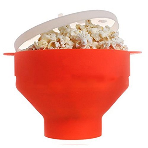 Gearmax Microwave Popcorn Popper - Durable Silicone Popcorn Maker with Sturdy Handles & Collapsible Bowl with Lid - Perfect for Movie Nights, Snack Time & Family Gatherings