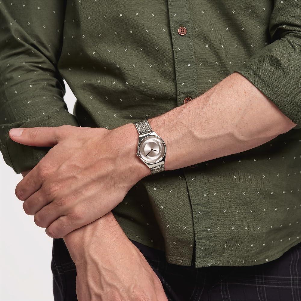 Swatch Skin Irony Quartz Stainless Steel Strap Casual Watch - 16mm Grey Dial (Model SYXS117M) | Stylish Everyday Wear for Men & Women | Perfect for Office, Dating & Casual Outings