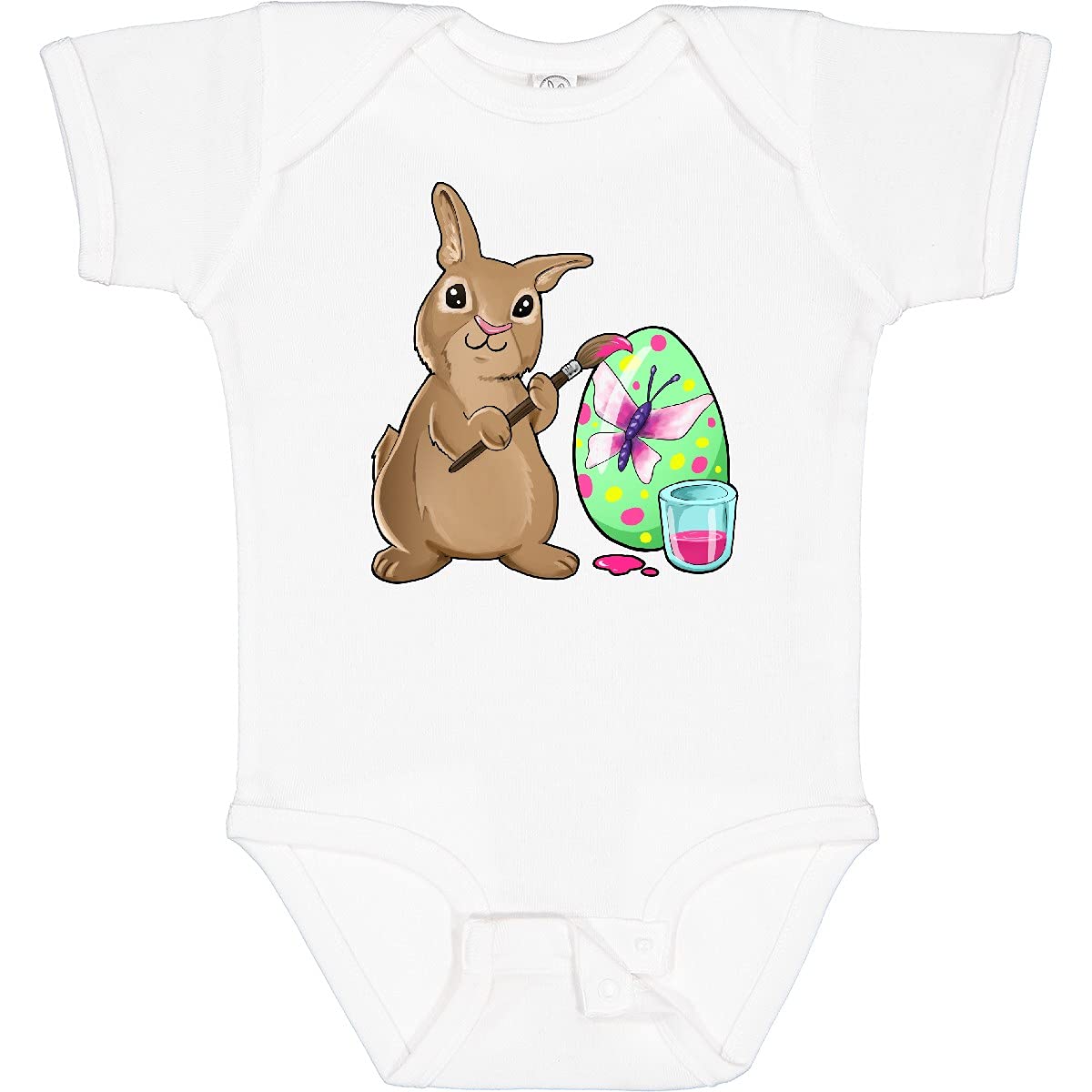 Inktastic Cute Brown Easter Bunny Painting Egg Baby Bodysuit - Soft Cotton Onesie for Easter Outfits, Spring Photoshoots & Holiday Gifts