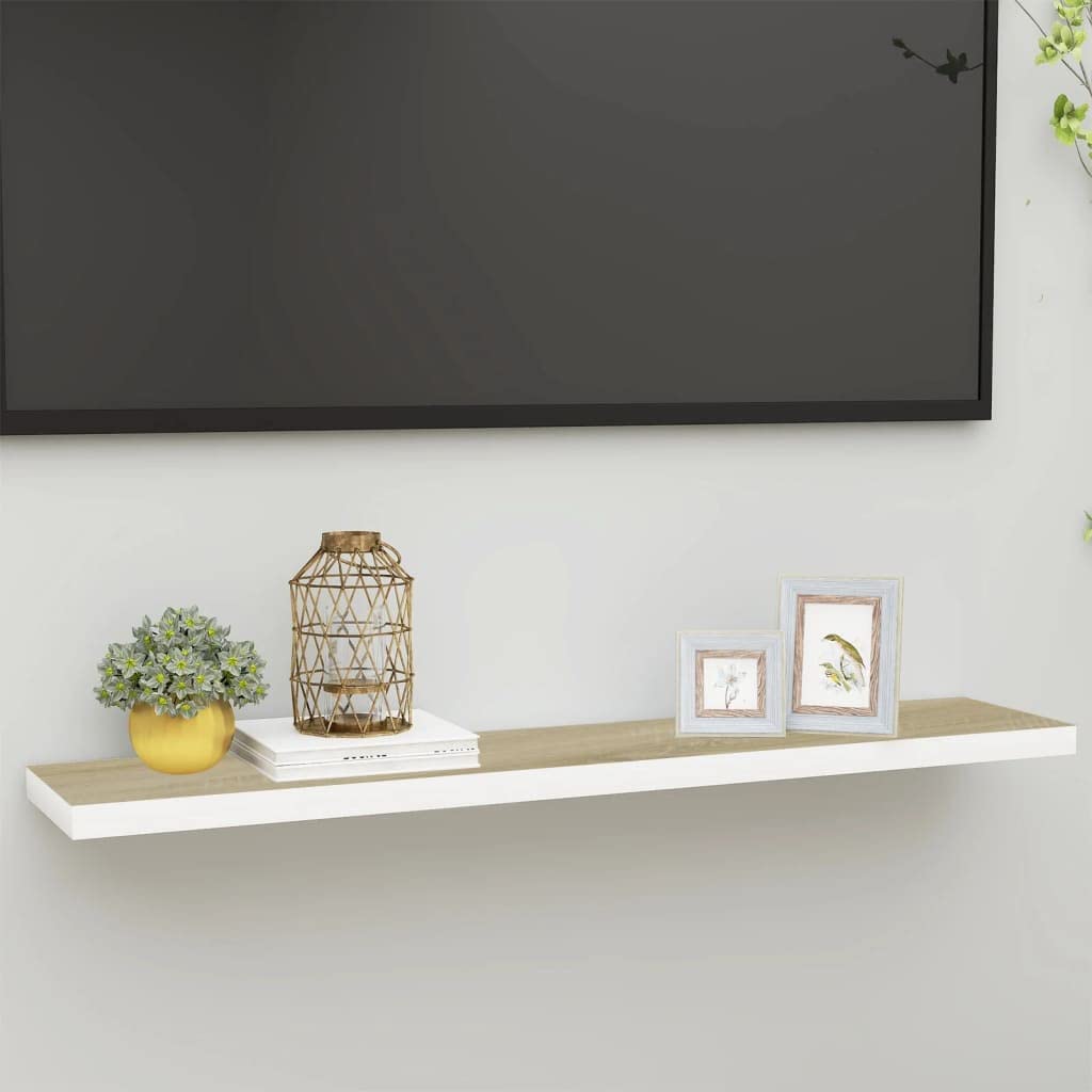 Floating Shelf Wall Mount - Multifunctional Display & Storage Shelf for Bedroom, Living Room, Bathroom, Kitchen, Office - Oak & White MDF (47.2x9.3x1.5 Inches) - Perfect for Organizing Books, Decor & Essentials in Small Spaces