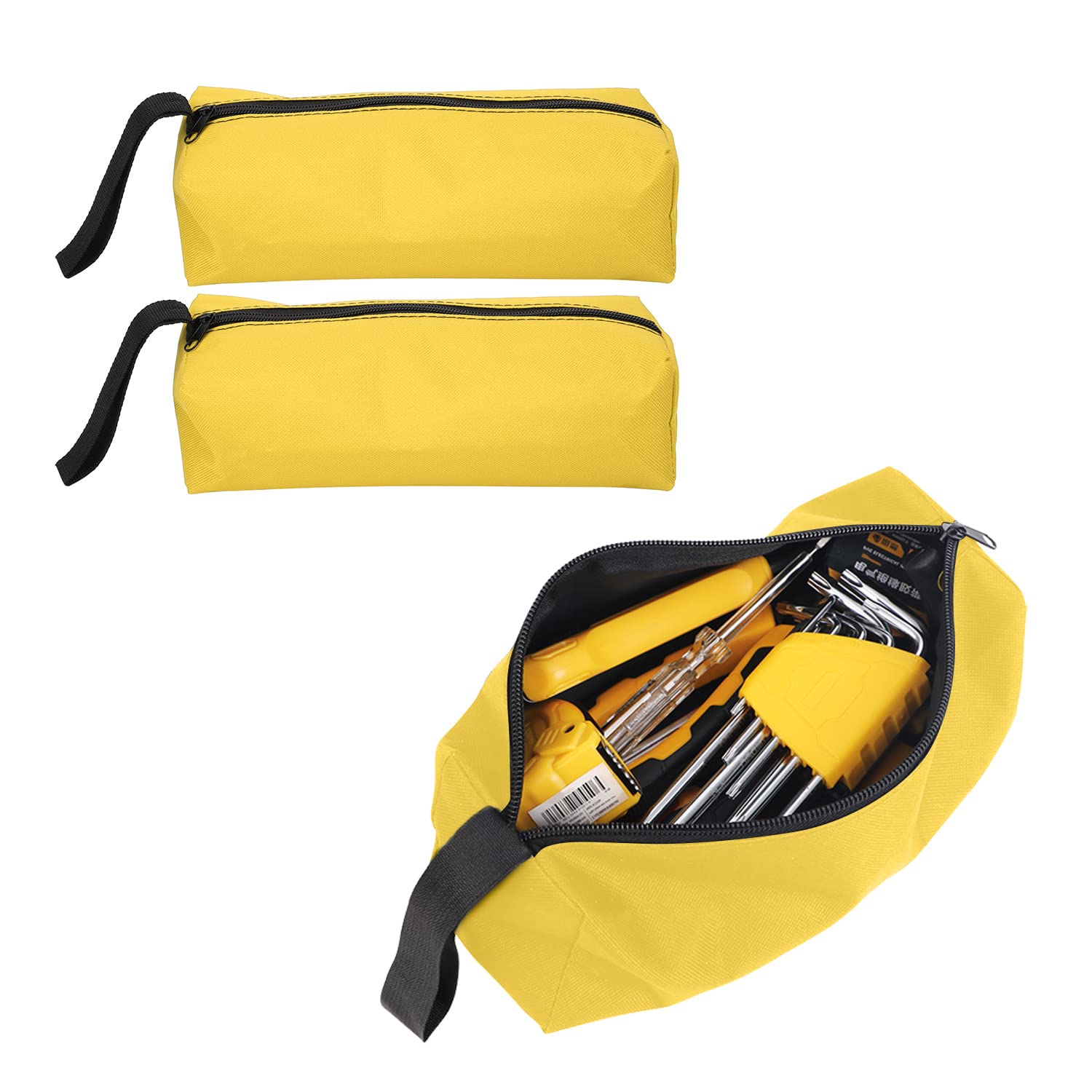 2Pcs 9.8x3.3x2.8in Small Tool Bag with Wristband - Durable Multi-Pocket Tool Pouch Organizer for Screwdrivers, Pliers, Nut Drivers - Portable Tool Storage for Electricians, Mechanics & DIY Projects (Yellow)