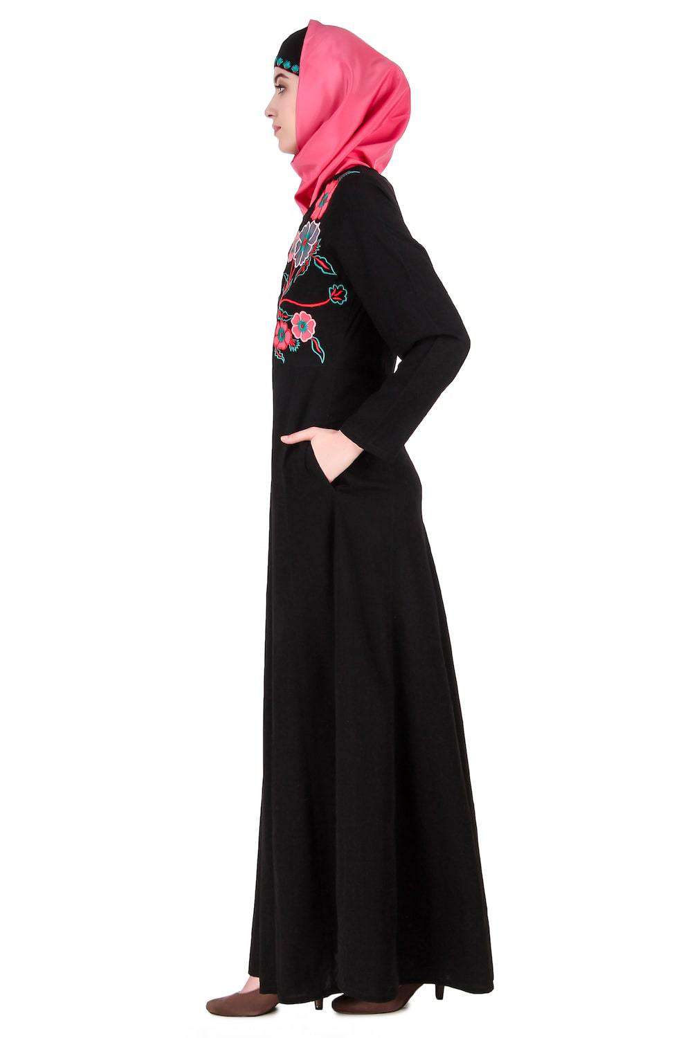 Floral Patchwork Semi-Circular Abaya - Elegant Islamic Dress for Women | Perfect for Prayer, Eid, and Special Occasions