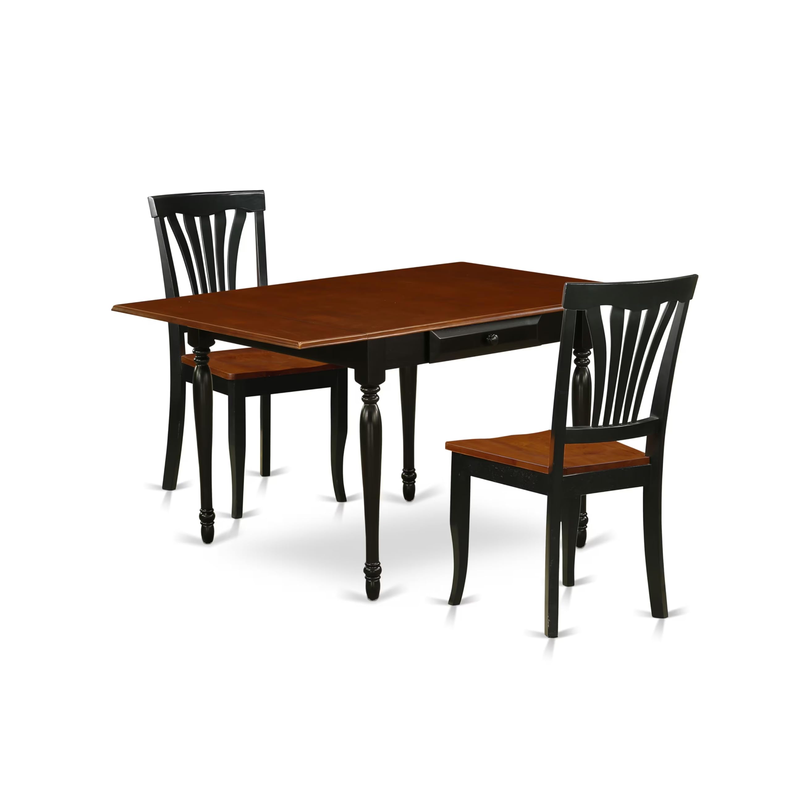 East West Furniture MZAV3-BCH-W 3-Piece Small Space Dinette Set with Drop-Leaf Rectangular Dining Table & 2 Kitchen Chairs, 36x54 Inches, Black Cherry Finish - Perfect for Apartments, Breakfast Nooks & Cozy Dining Areas