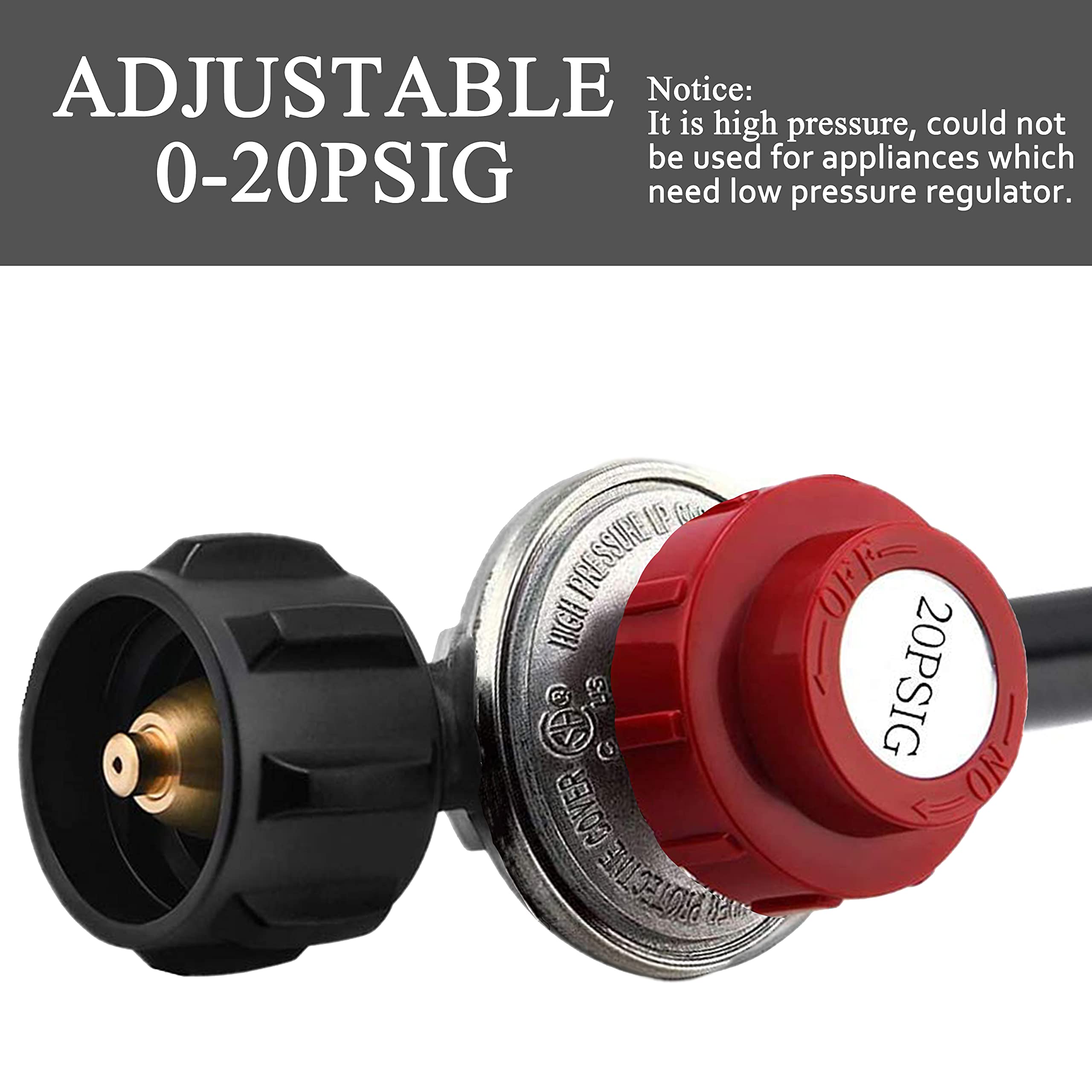 0-20 PSI Adjustable High Pressure Propane Regulator with 5FT Hose & Orifice Kit - Compatible with Turkey Fryers, Propane Burners, Fire Pits, Gas Grills, Fish Cookers - Includes 1/8