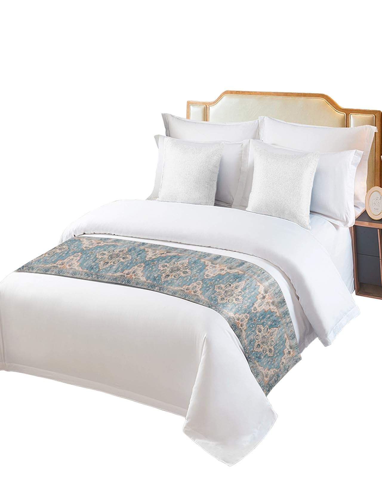 Blue Boho Bed Runner for Queen Size Bed - 83 x 20 Inch Luxury Bed Scarf Throw with Mid-Century Abstract Geometric Design - Perfect for Home Decor, Hotel Bedding & Western Style Bedroom Accent