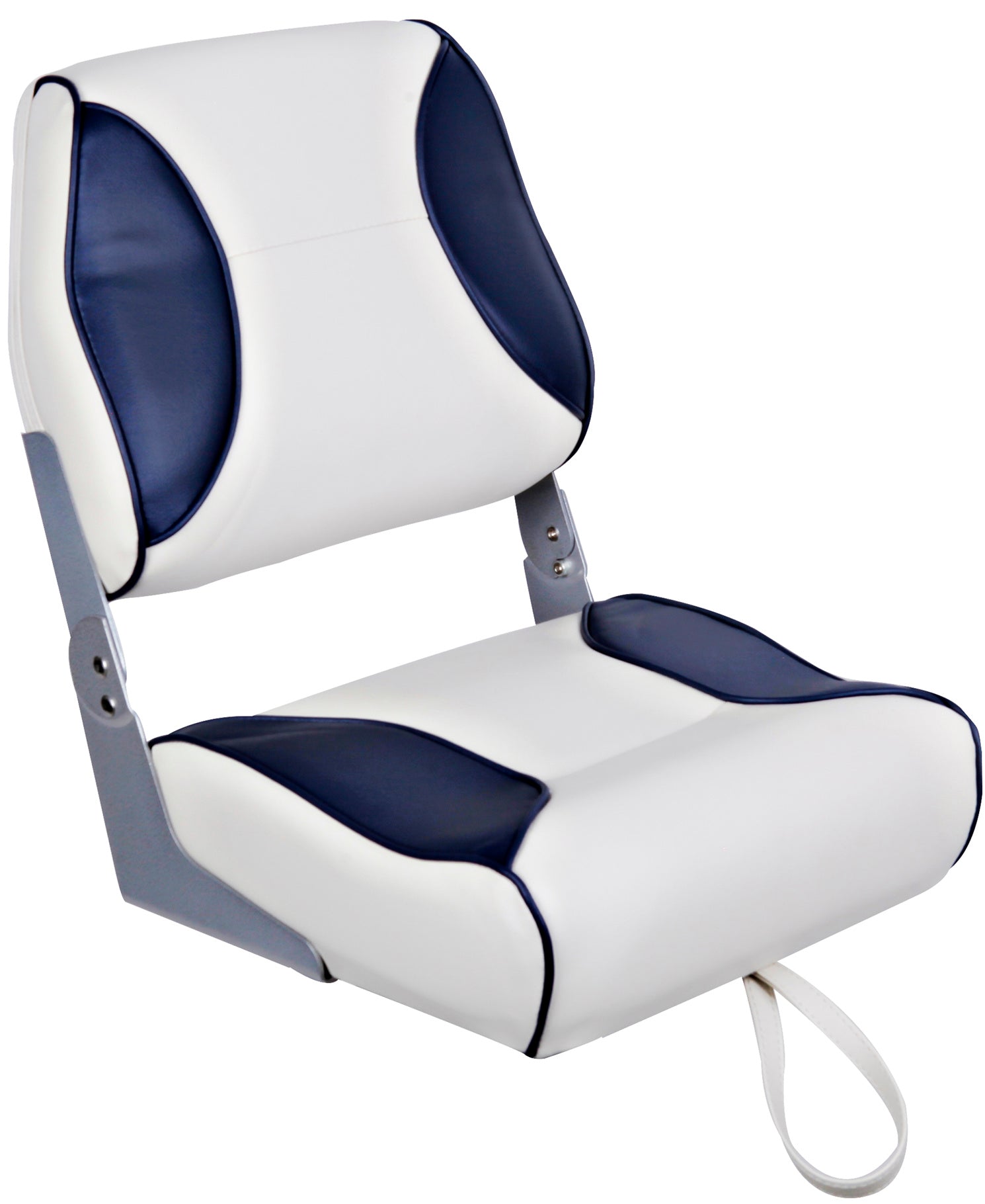 Axis Deluxe Folding High Back Seat - Ivory White & Dark Blue Reclining Chair for Patio, Poolside, or Indoor Relaxation