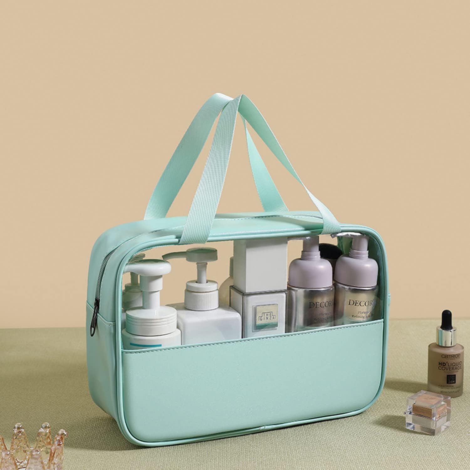 Bloriza Waterproof Clear PVC Zippered Tote Bag - Multicolor Candy Patchwork Cosmetic Travel Organizer | Perfect for Beach Trips, Gym Essentials & Daily Commute