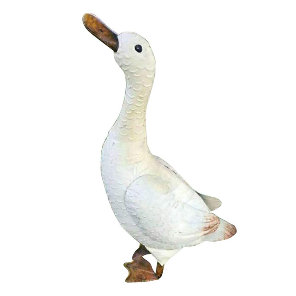 LXING Wrought Iron Retro White Goose Garden Statue - Outdoor Decorative Floor Ornament for Garden, Yard & Patio | Cute Animal Decor for Lawn, Porch & Courtyard Landscaping