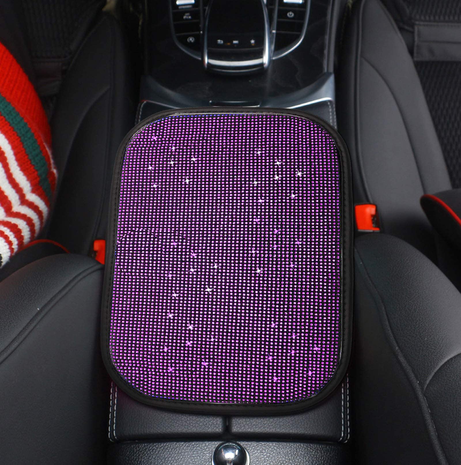 Sparkling Purple Rhinestone Car Armrest Cover for Women - Diamond Bling Center Console Protector - Luxury Car Accessories & Decor Gift for Her | Perfect for Sedans, SUVs & Daily Commute