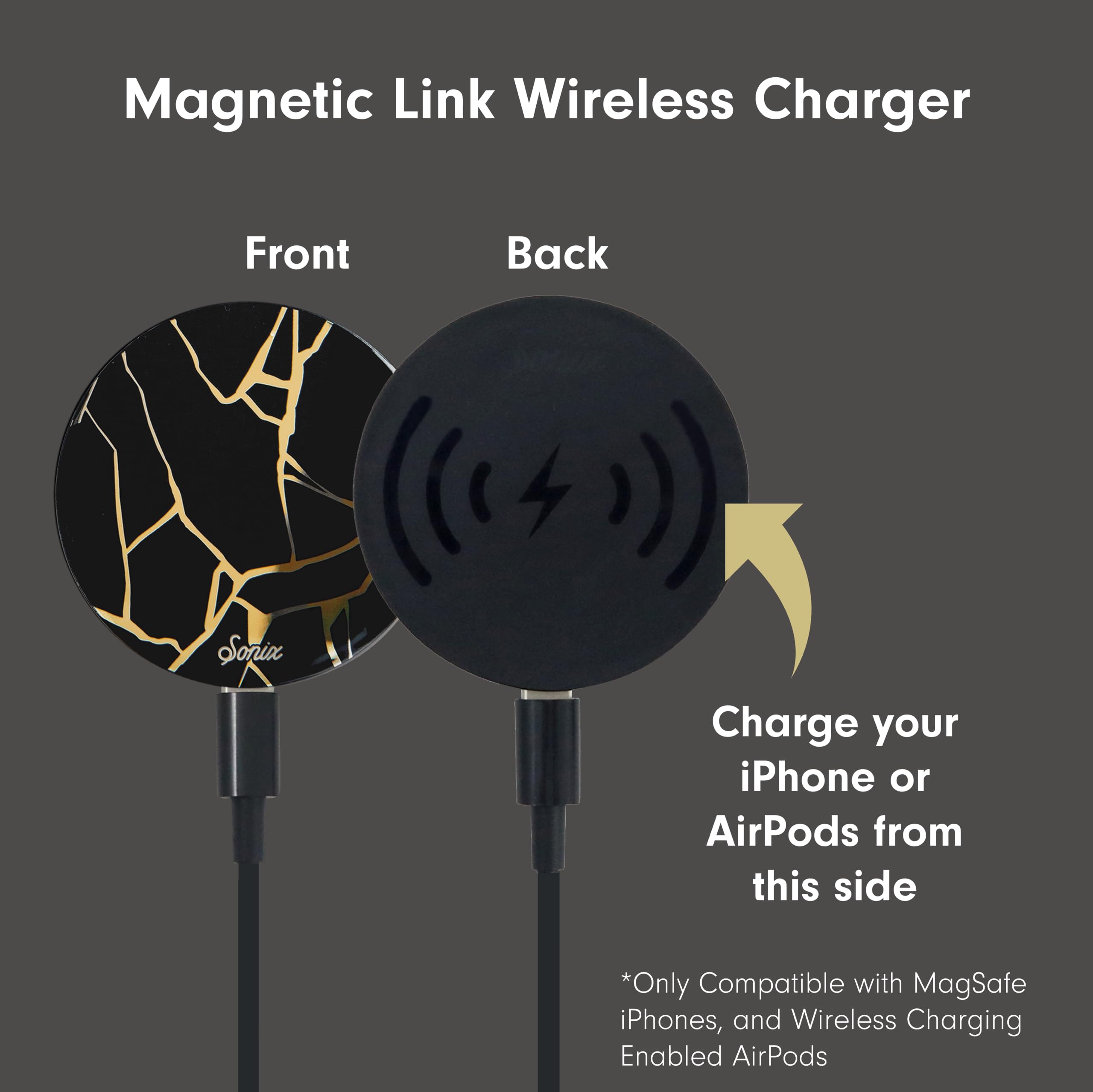 Sonix Magnetic Wireless Charger for iPhone 16/15/14/13/12 Series - 15W Fast Charging with 6.5ft USB-C Cable | Kintsugi Design | Perfect for Home, Office & Car Use