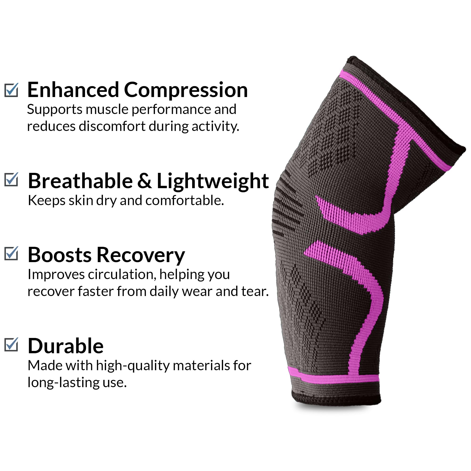 360 RELIEF Compression Elbow Support Sleeve - 1 Pack for Men, Women & Kids - Tennis Elbow & Golfers Elbow Brace for Sports, Fitness, Gym & Weightlifting - Large Size, Pink with Free Laundry Bag - Perfect for Pain Relief During Workouts & Daily Activities
